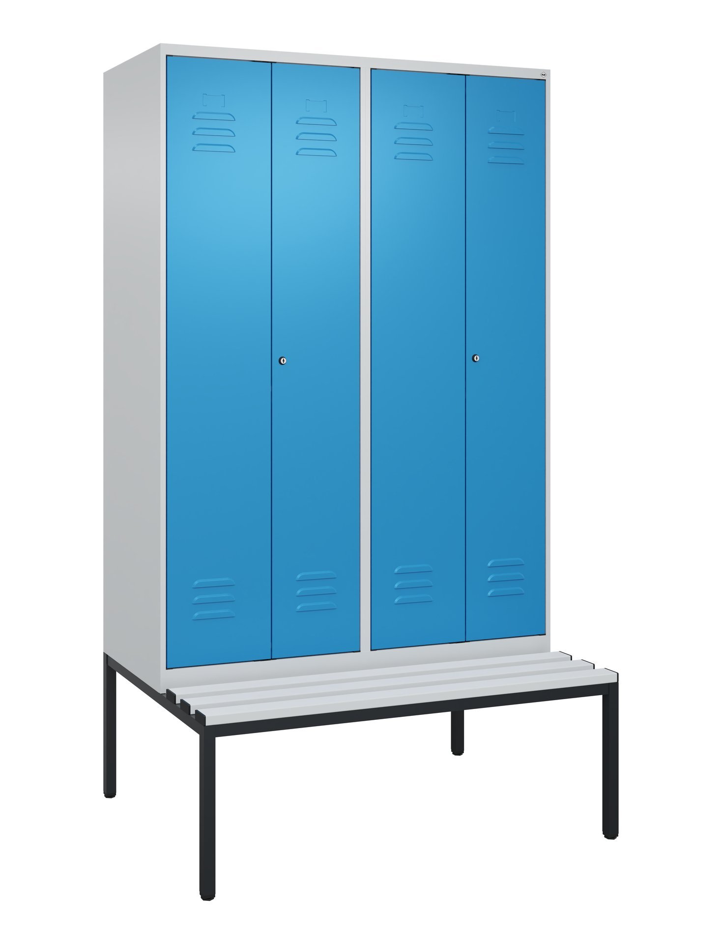 C+P Schwarz-Weiß-Spind Classic PLUS, Bank, 4 Abteile, 2120x1200x815mm, 7035/5012 Produktbild img2 L
