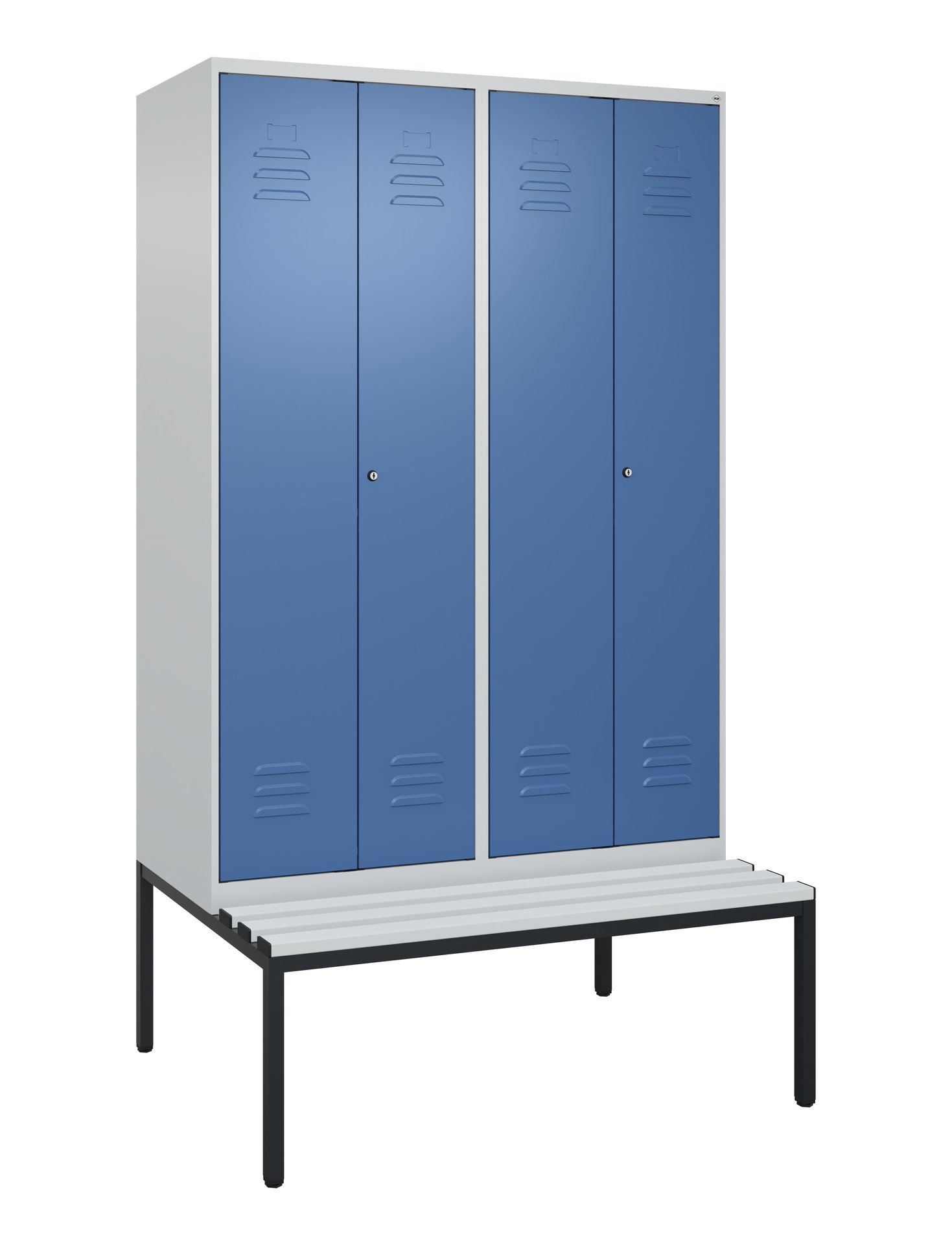 C+P Schwarz-Weiß-Spind Classic PLUS, Bank, 4 Abteile, 2120x1200x815mm, 7035/5023 Produktbild img2 L