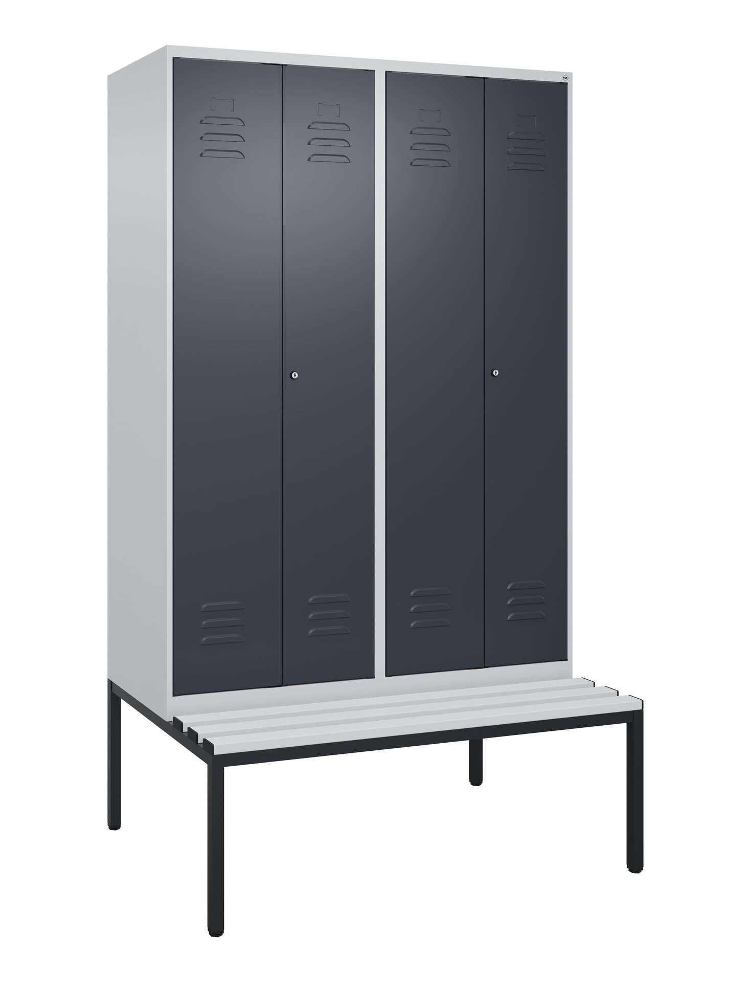 C+P Schwarz-Weiß-Spind Classic PLUS, Bank, 4 Abteile, 2120x1200x815mm, 7035/7016 Produktbild img2 L