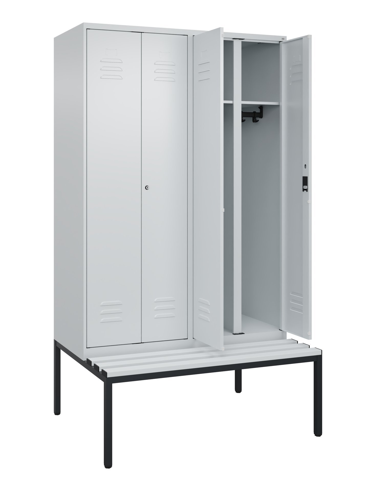 C+P Schwarz-Weiß-Spind Classic PLUS, Bank, 4 Abteile, 2120x1200x815mm, 7035/7035 Produktbild img1 L