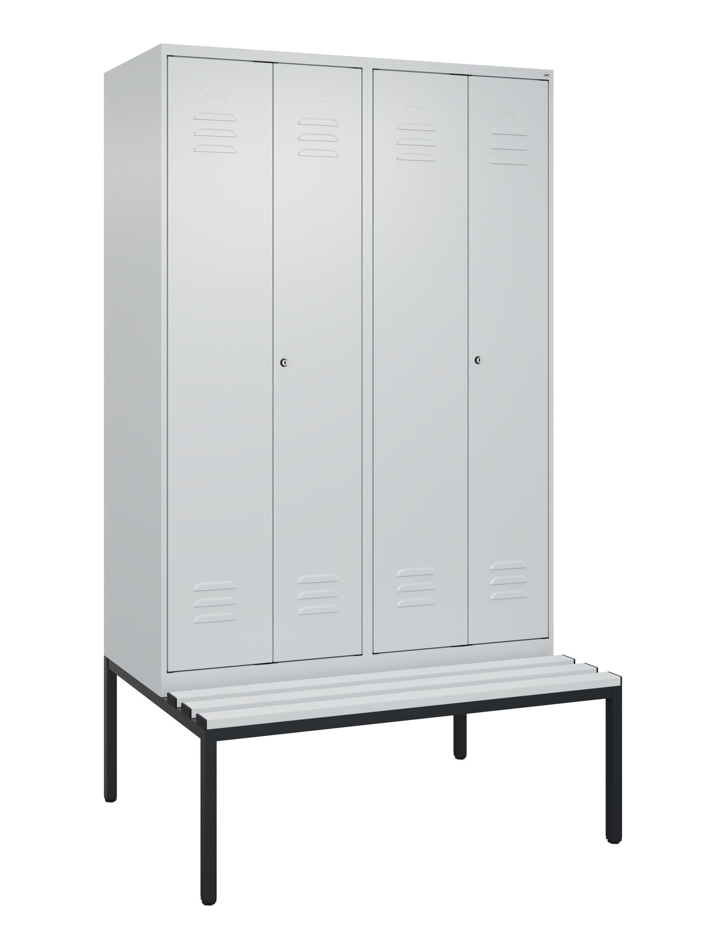 C+P Schwarz-Weiß-Spind Classic PLUS, Bank, 4 Abteile, 2120x1200x815mm, 7035/7035 Produktbild img2 L