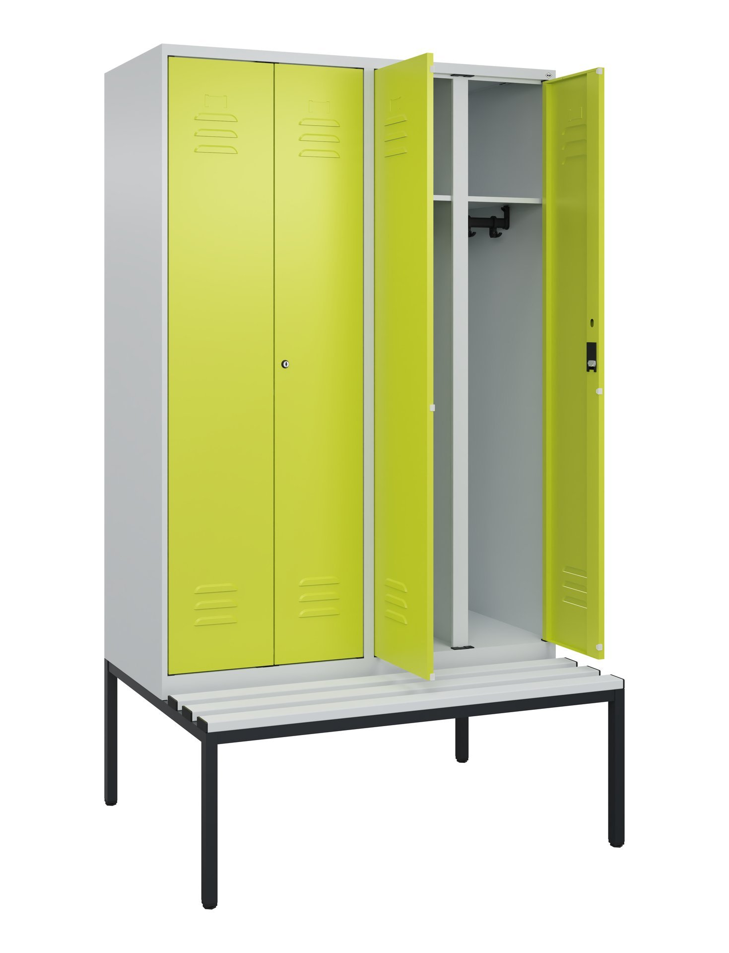 C+P Schwarz-Weiß-Spind Classic PLUS, Bank, 4 Abteile, 2120x1200x815mm, 7035/0024 Produktbild img1 L
