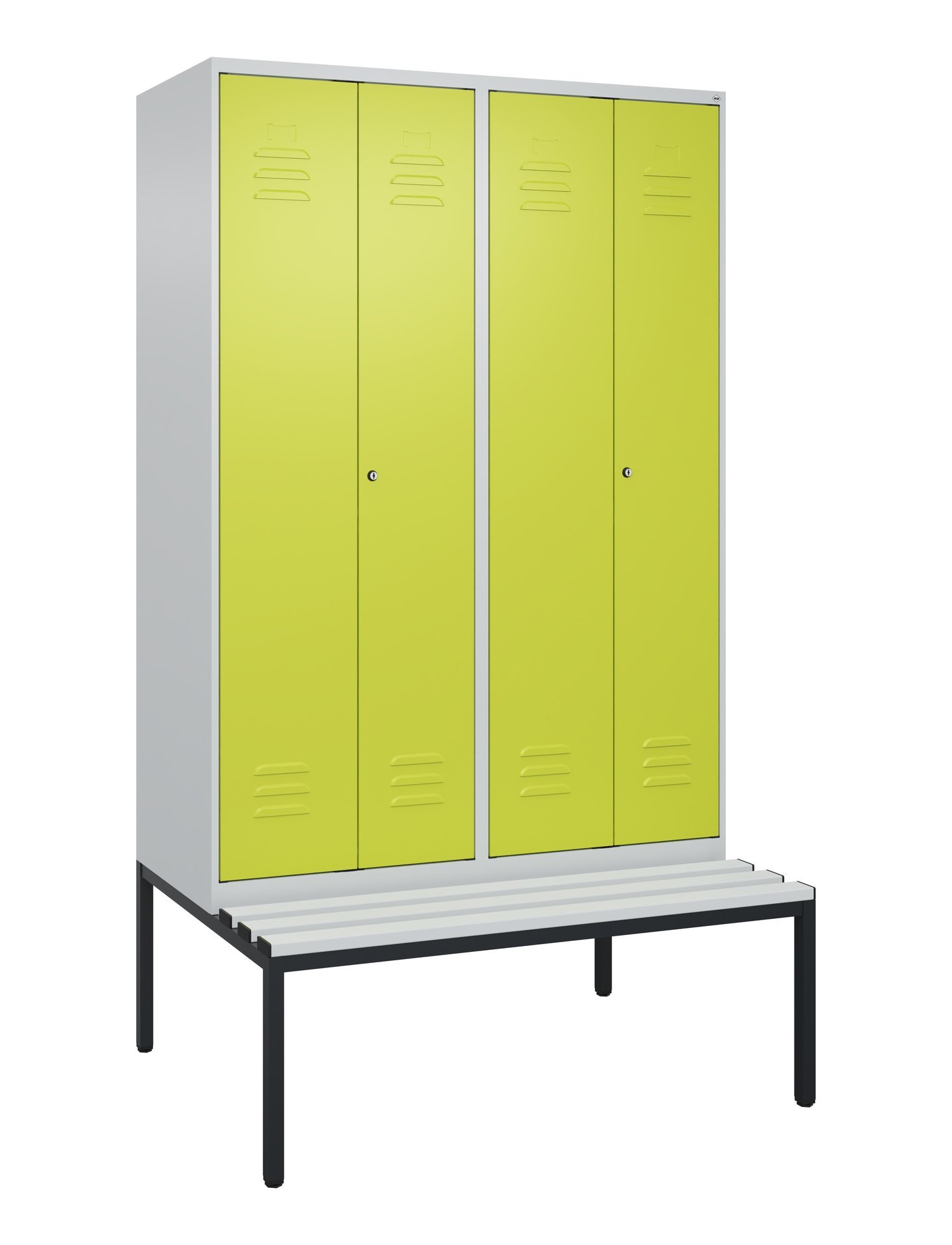 C+P Schwarz-Weiß-Spind Classic PLUS, Bank, 4 Abteile, 2120x1200x815mm, 7035/0024 Produktbild img2 L