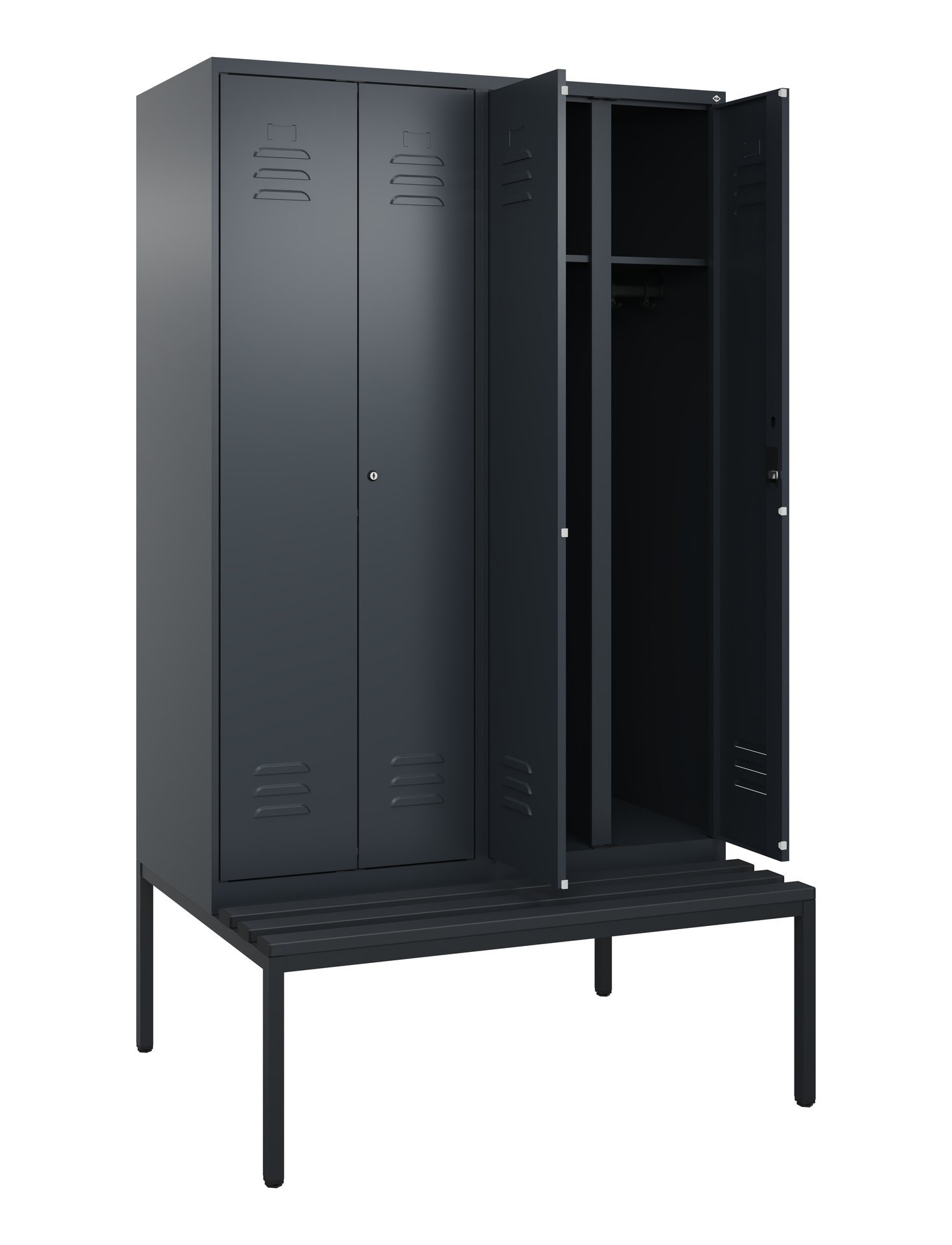 C+P Schwarz-Weiß-Spind Classic PLUS, Bank, 4 Abteile, 2120x1200x815mm, 7016/7016 Produktbild img1 L