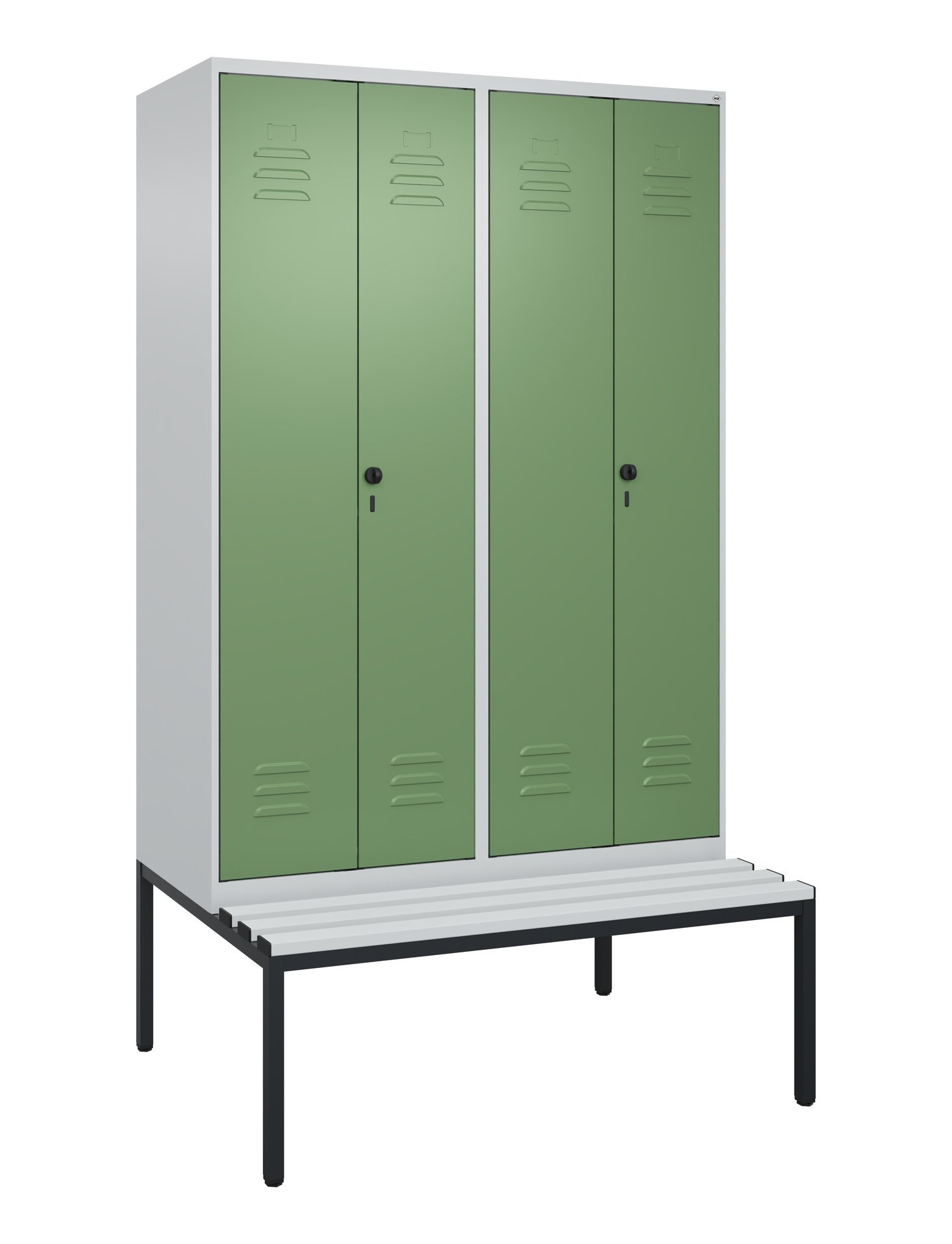 C+P Schwarz-Weiß-Spind Classic PLUS, Bank, 4 Abteile, 2120x1200x815mm, 7035/6011 Produktbild img2 L