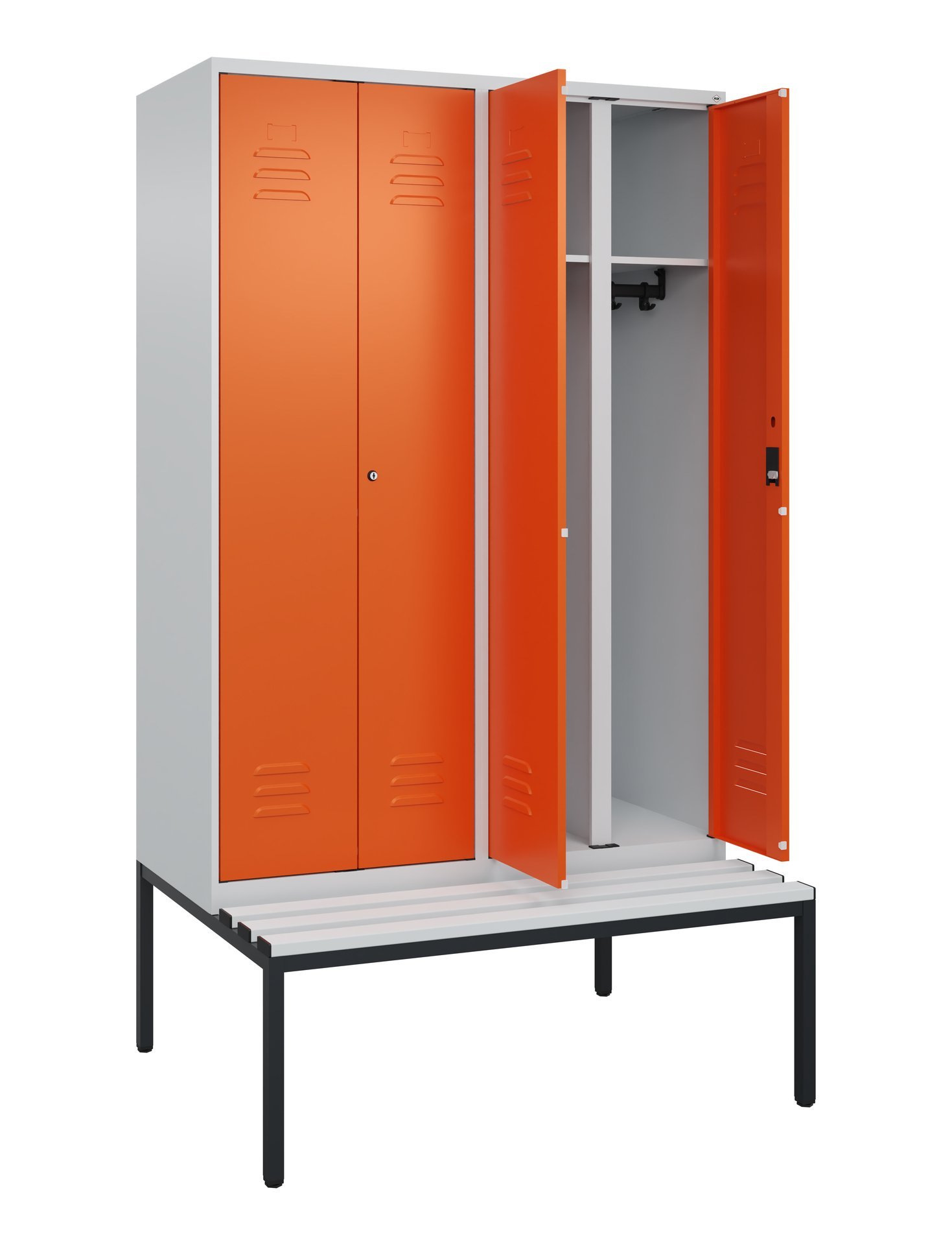 C+P Schwarz-Weiß-Spind Classic PLUS, Bank, 4 Abteile, 2120x1200x815mm, 7035/2004 Produktbild img1 L