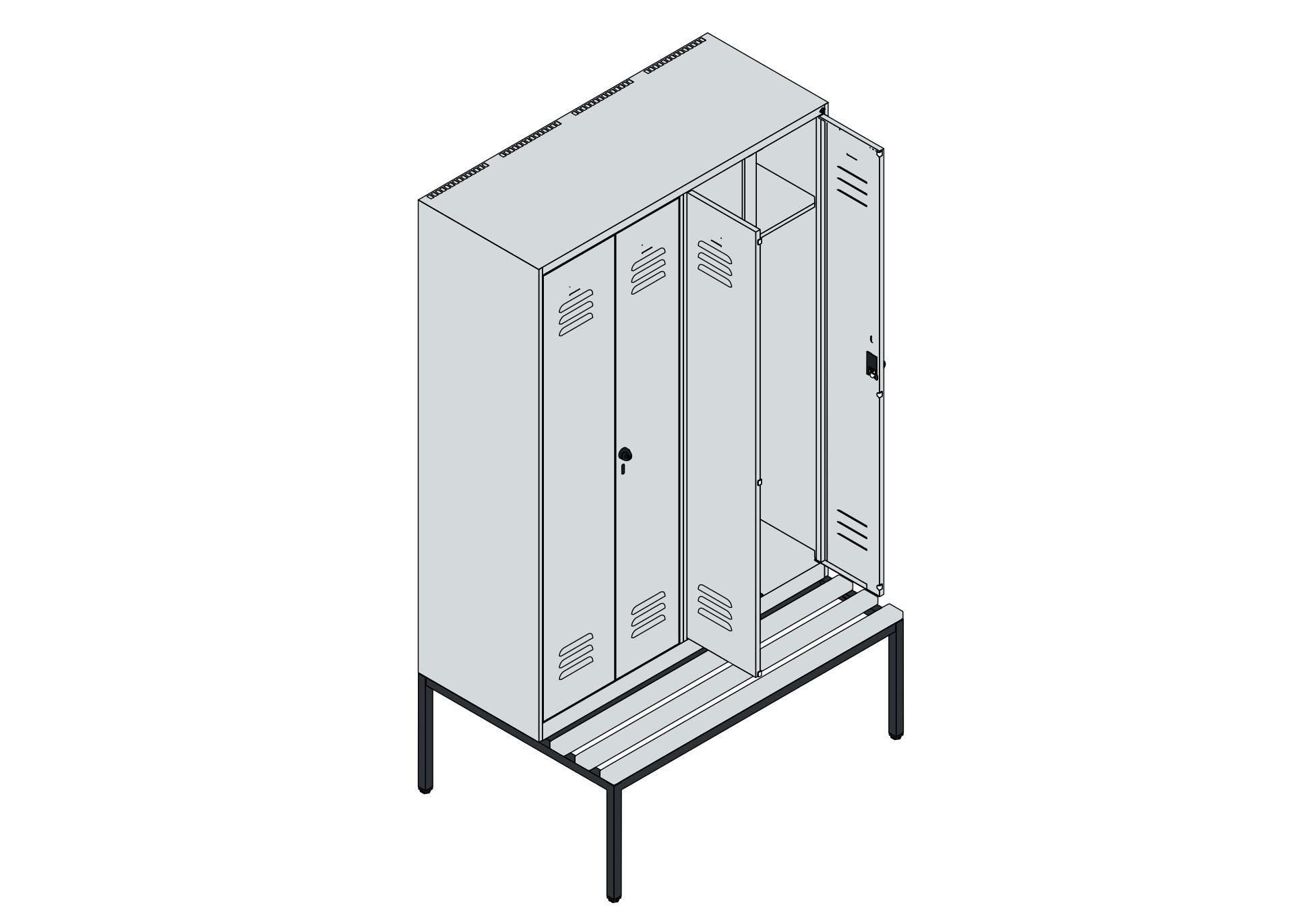 C+P Schwarz-Weiß-Spind Classic PLUS, Bank, 4 Abteile, 2120x1200x815mm, 7035/6011 Produktbild img5 L