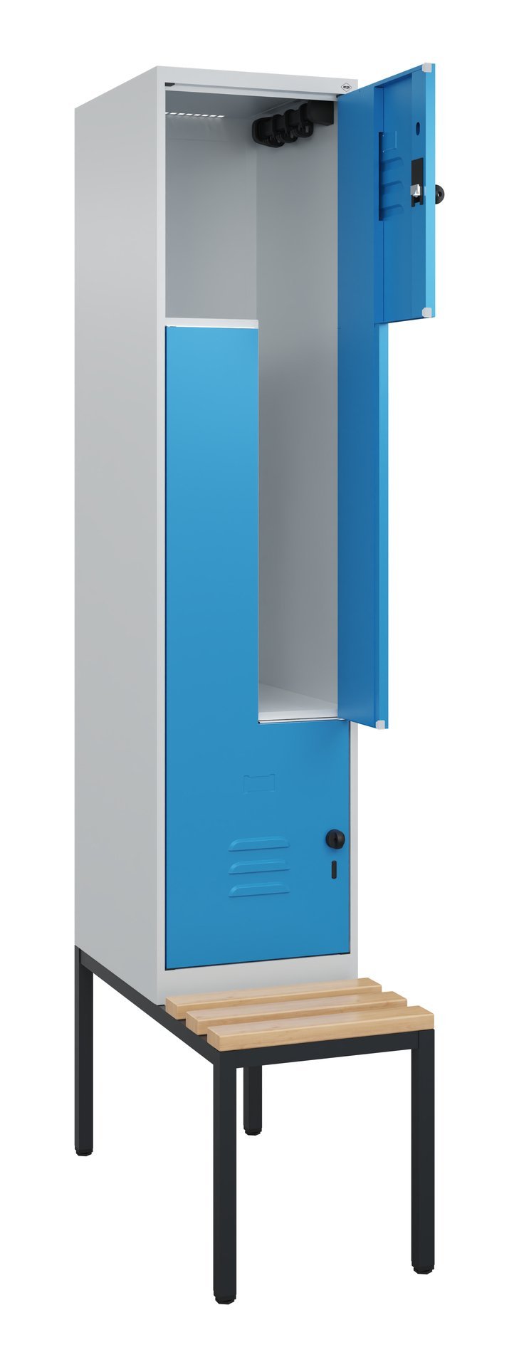 C+P Z-Spind Classic PLUS, Bank, 2 Abteile, 2120x400x815mm, 7035/5012 Produktbild img1 L