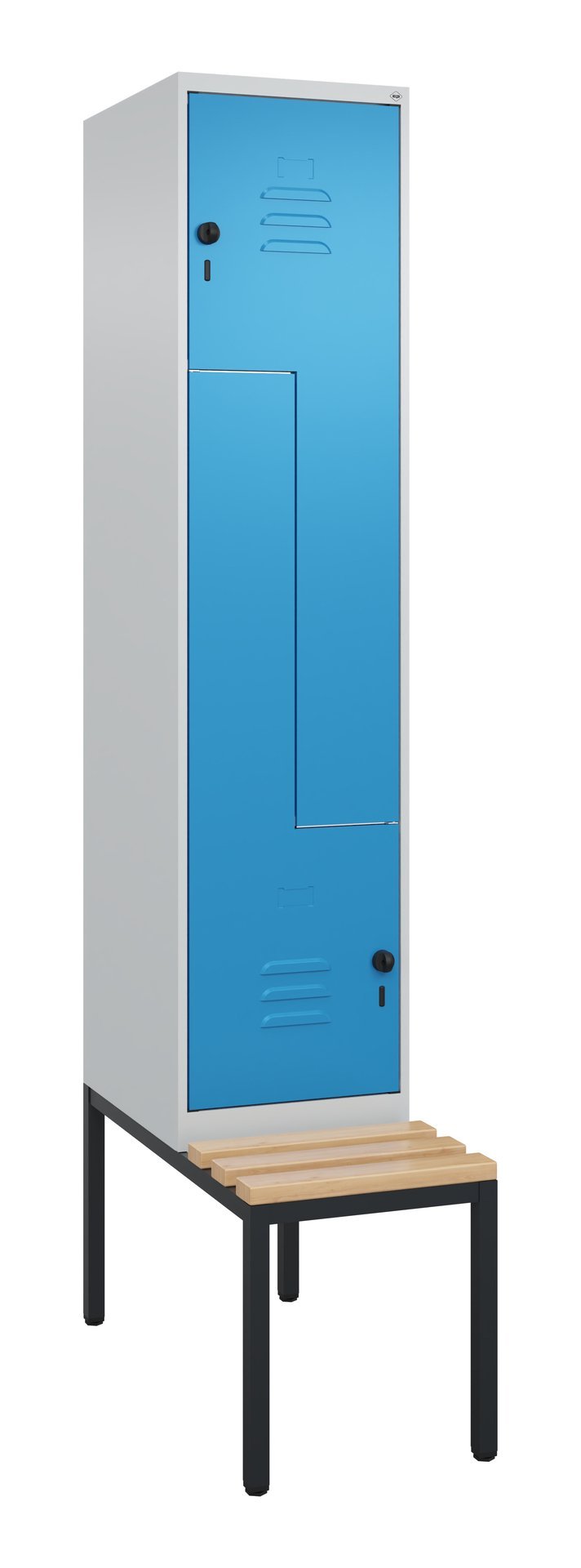 C+P Z-Spind Classic PLUS, Bank, 2 Abteile, 2120x400x815mm, 7035/5012 Produktbild img2 L