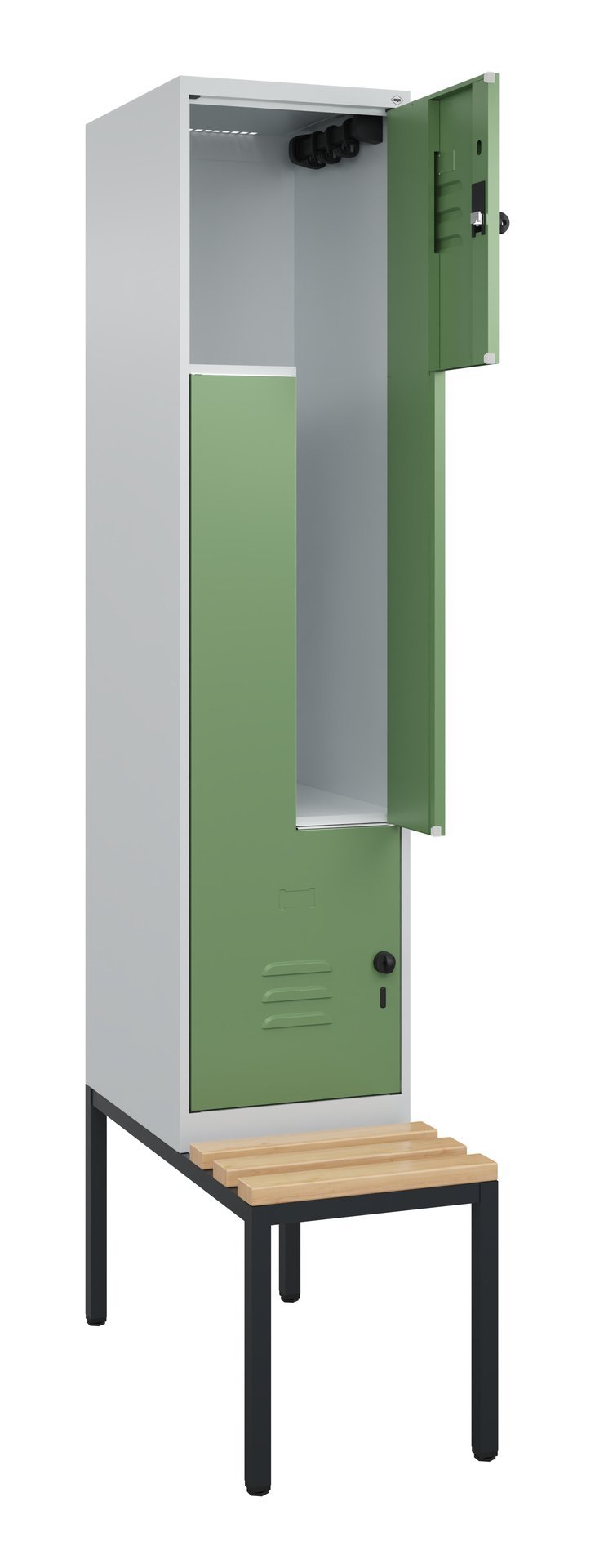 C+P Z-Spind Classic PLUS, Bank, 2 Abteile, 2120x400x815mm, 7035/6011 Produktbild img1 L