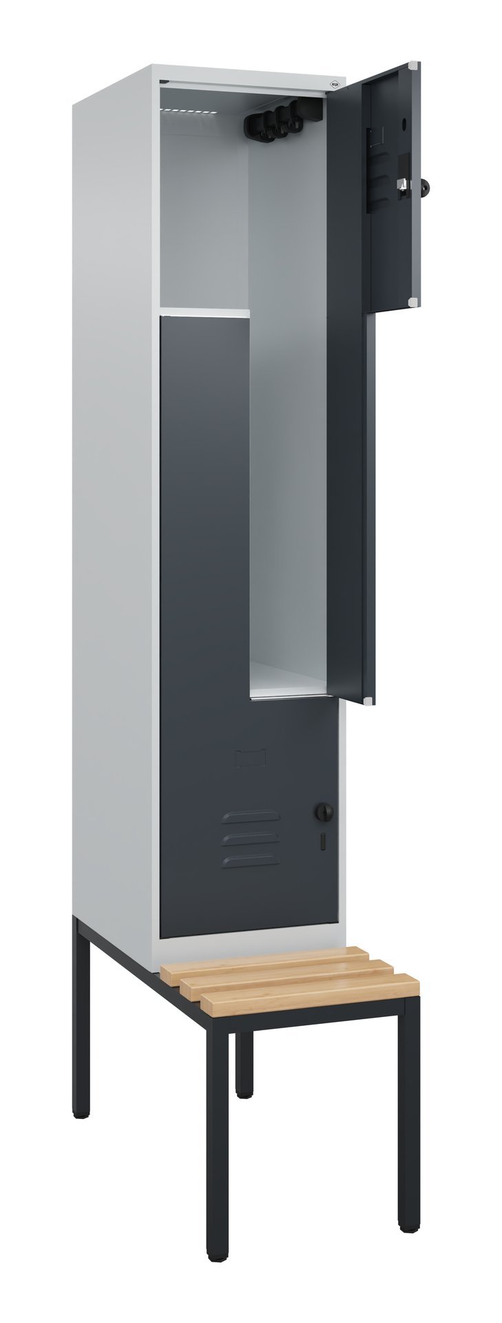 C+P Z-Spind Classic PLUS, Bank, 2 Abteile, 2120x400x815mm, 7035/7016 Produktbild img1 L