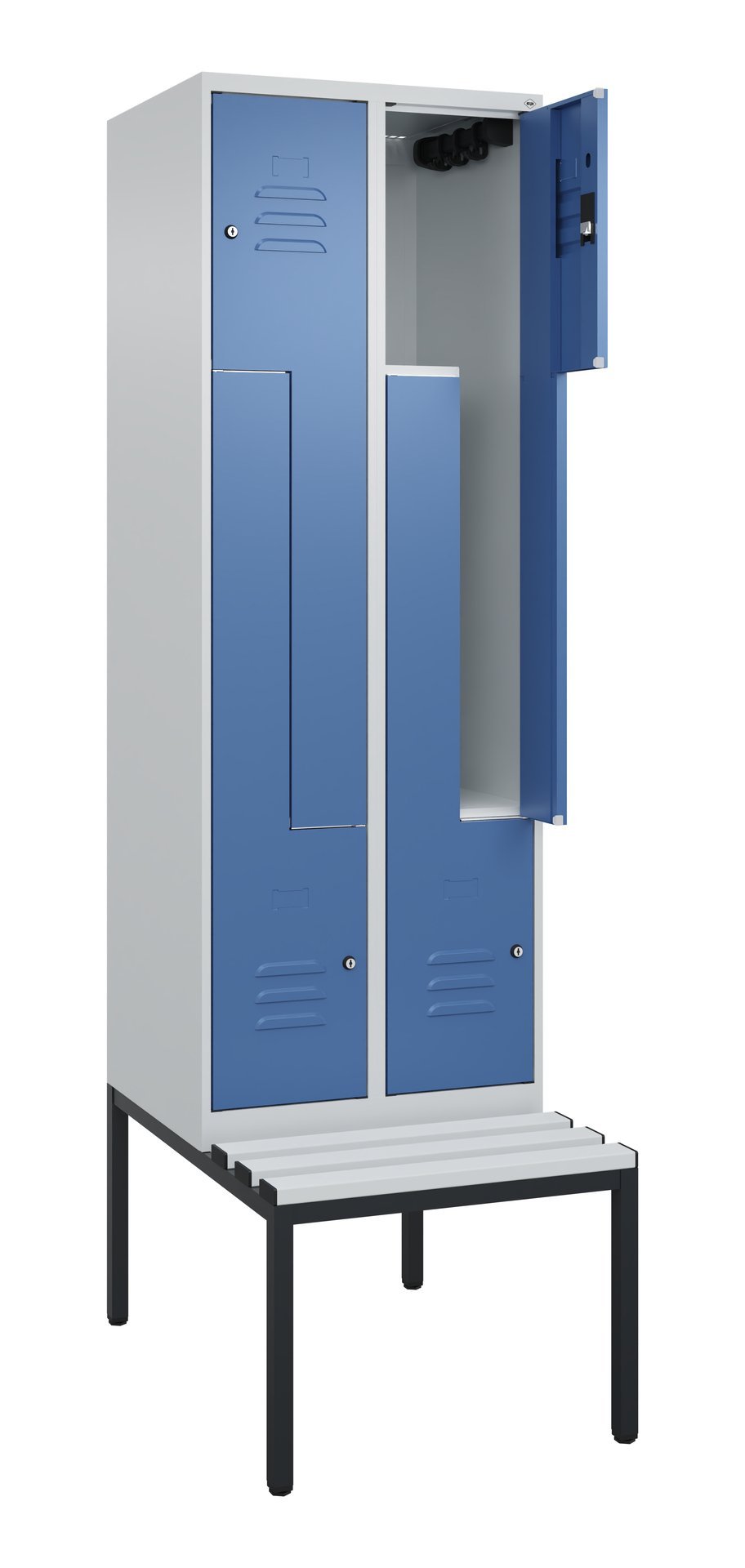C+P Z-Spind Classic PLUS, Bank, 4 Abteile, 2120x600x815mm, 7035/5023 Produktbild img1 L