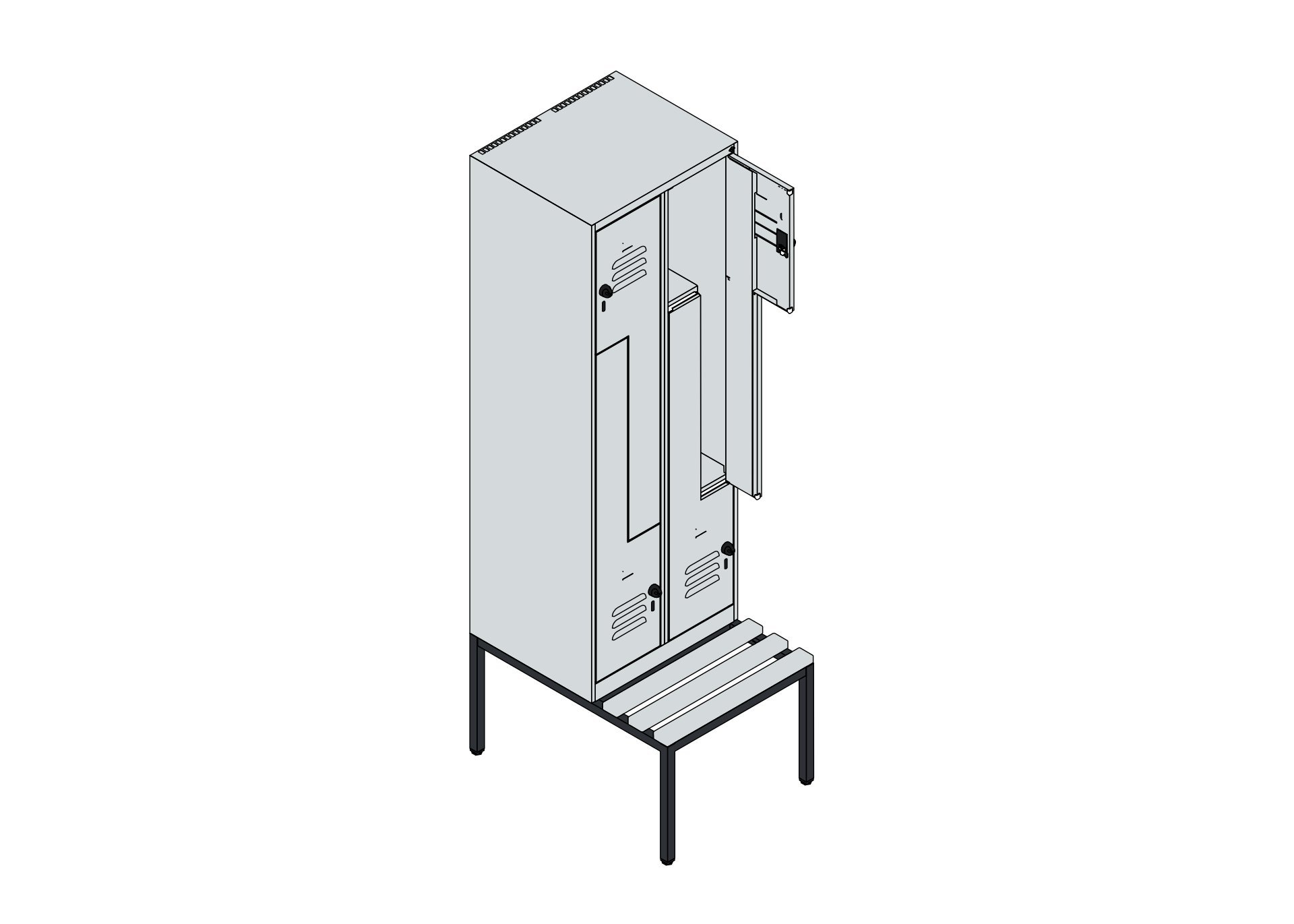 C+P Z-Spind Classic PLUS, Bank, 4 Abteile, 2120x600x815mm, 7035/7035 Produktbild img5 L