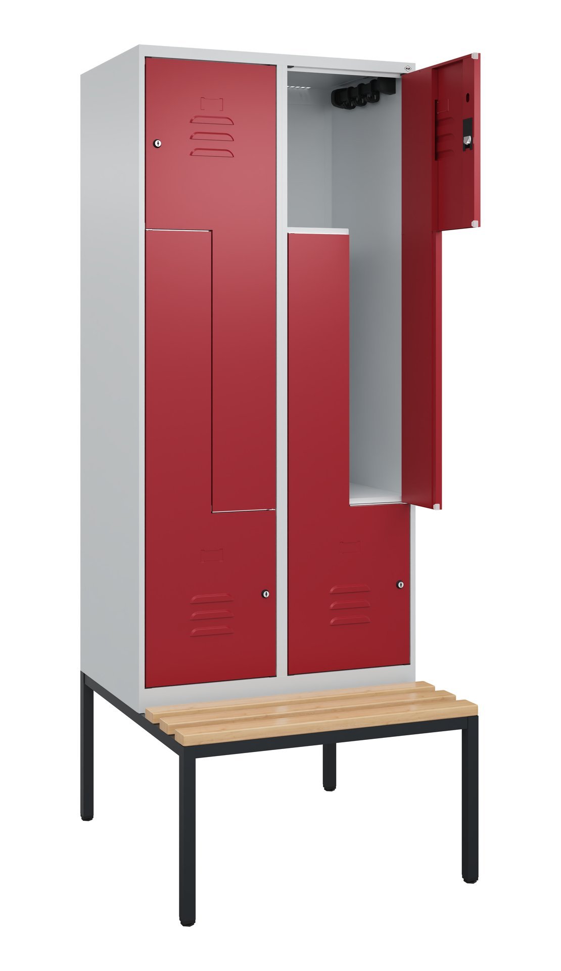 C+P Z-Spind Classic PLUS, Bank, 4 Abteile, 2120x800x815mm, 7035/3003 Produktbild img1 L