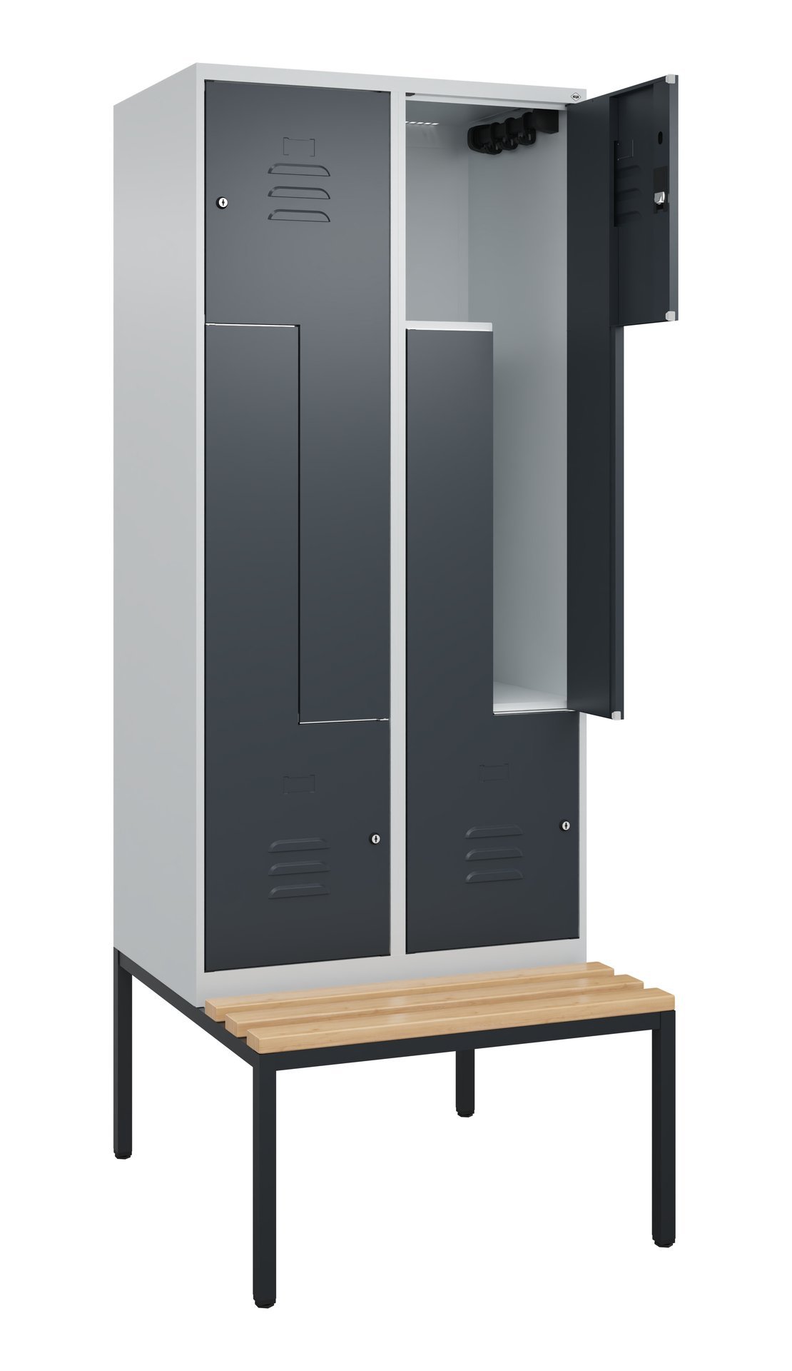 C+P Z-Spind Classic PLUS, Bank, 4 Abteile, 2120x800x815mm, 7035/7016 Produktbild img1 L