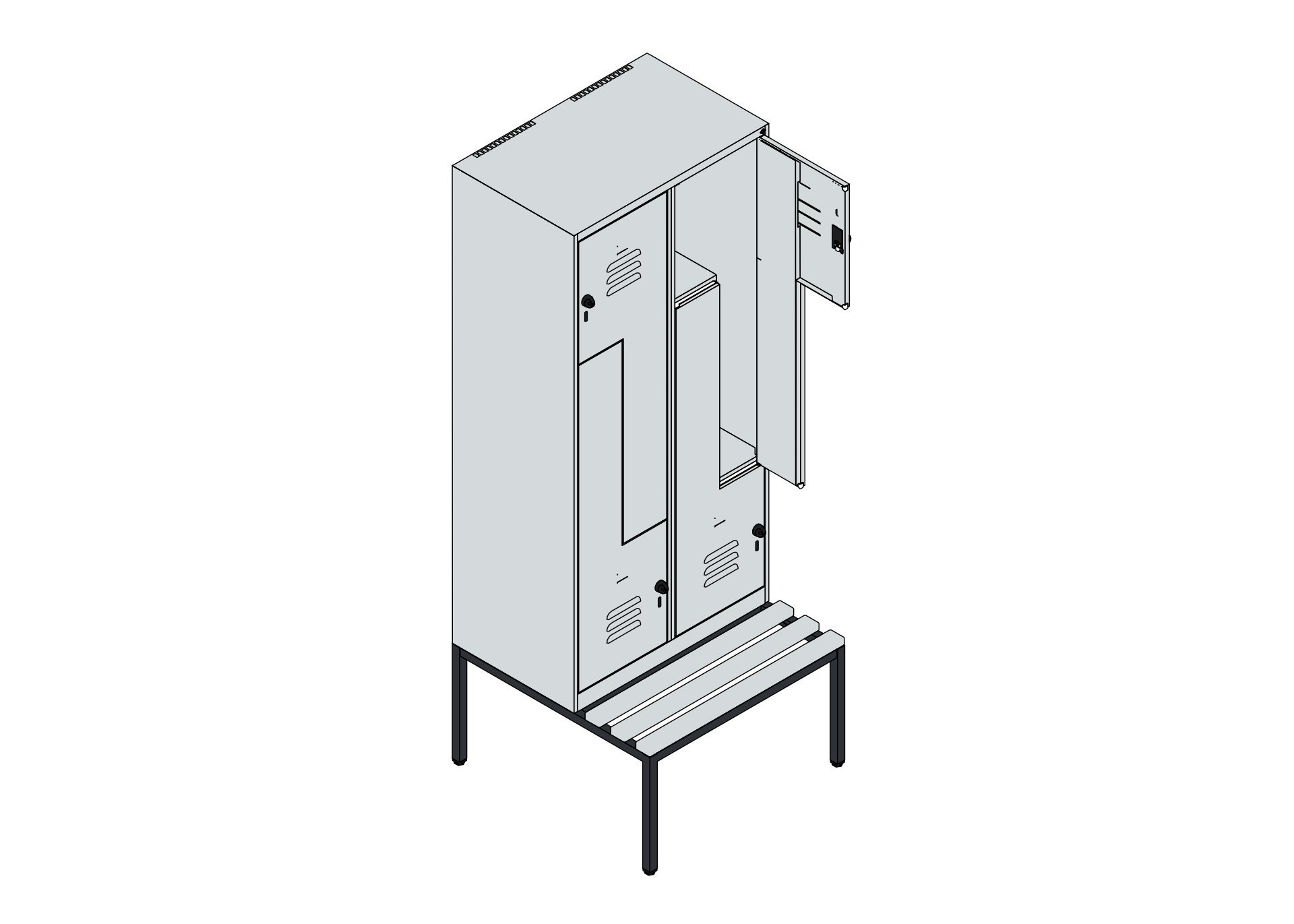 C+P Z-Spind Classic PLUS, Bank, 4 Abteile, 2120x800x815mm, 7035/3003 Produktbild img5 L