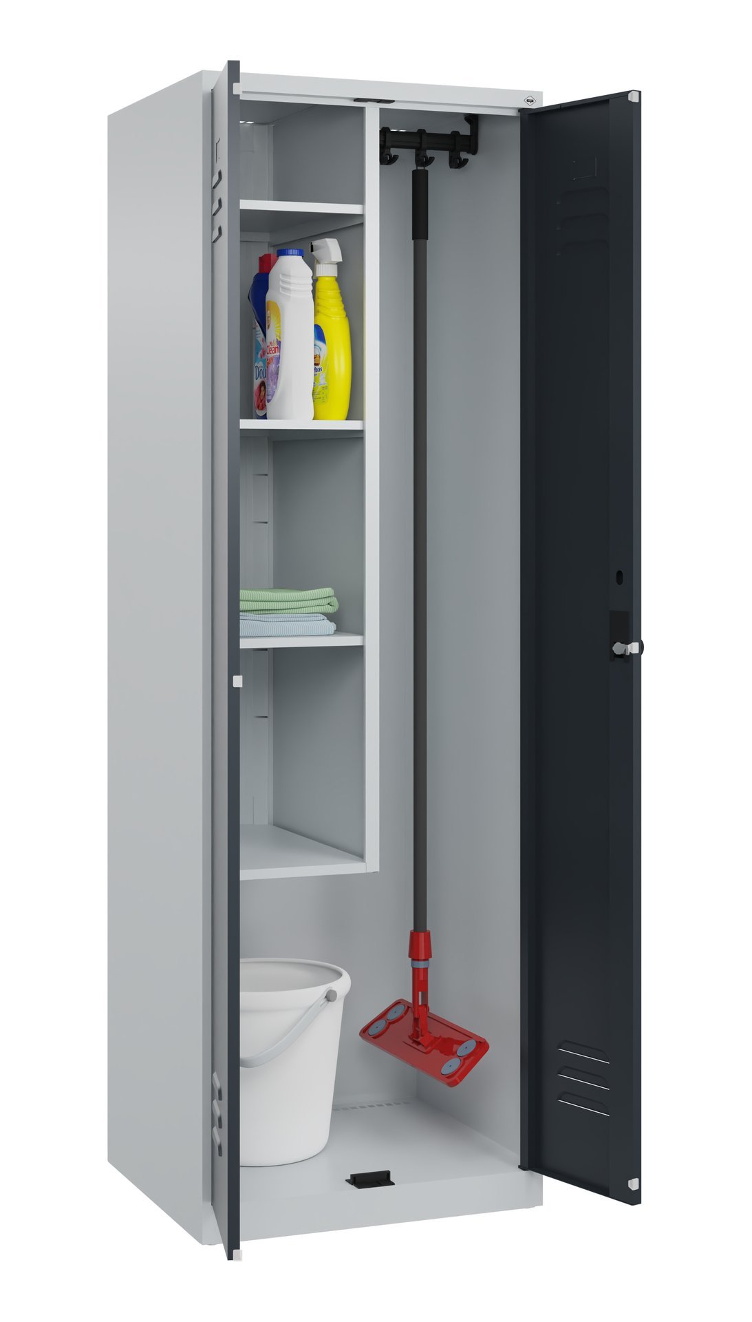 C+P Putzmittel-Spind Classic PLUS, 2 Abteile, 1850x600x500mm, 7035/7016 Produktbild img1 L