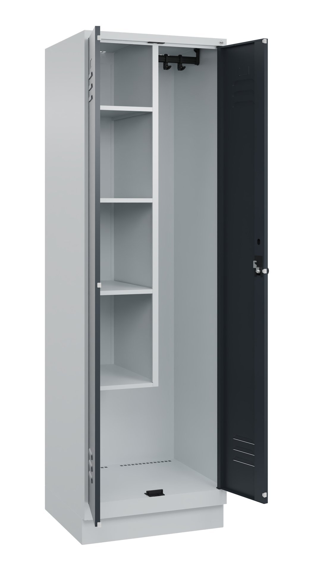 C+P Putzmittel-Spind Classic PLUS, Sockel, 2 Abteile, 1950x600x500mm, 7035/7016 Produktbild img2 L