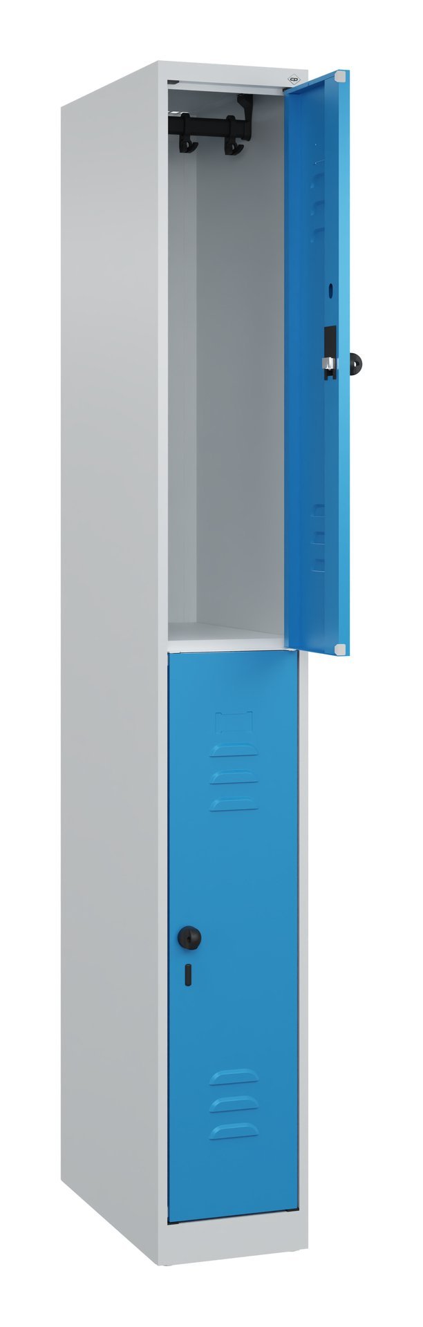 C+P Doppelstock-Spind Classic PLUS, 2 Fächer, 1850x250x500mm, 7035/5012 Produktbild img1 L