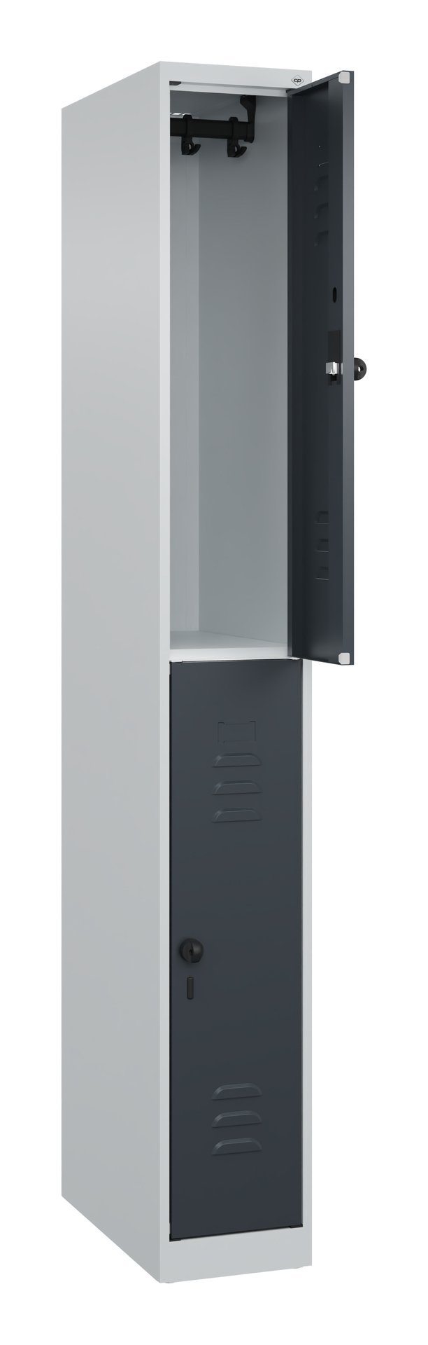 C+P Doppelstock-Spind Classic PLUS, 2 Fächer, 1850x250x500mm, 7035/7016 Produktbild img1 L
