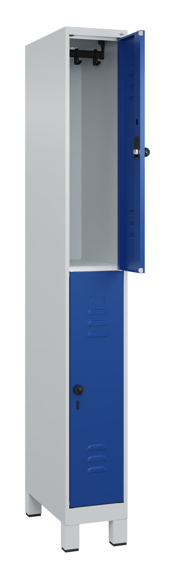 C+P Doppelstock-Spind Classic PLUS, Füße, 2 Fächer, 1950x250x500mm, 7035/5010 Produktbild img1 L