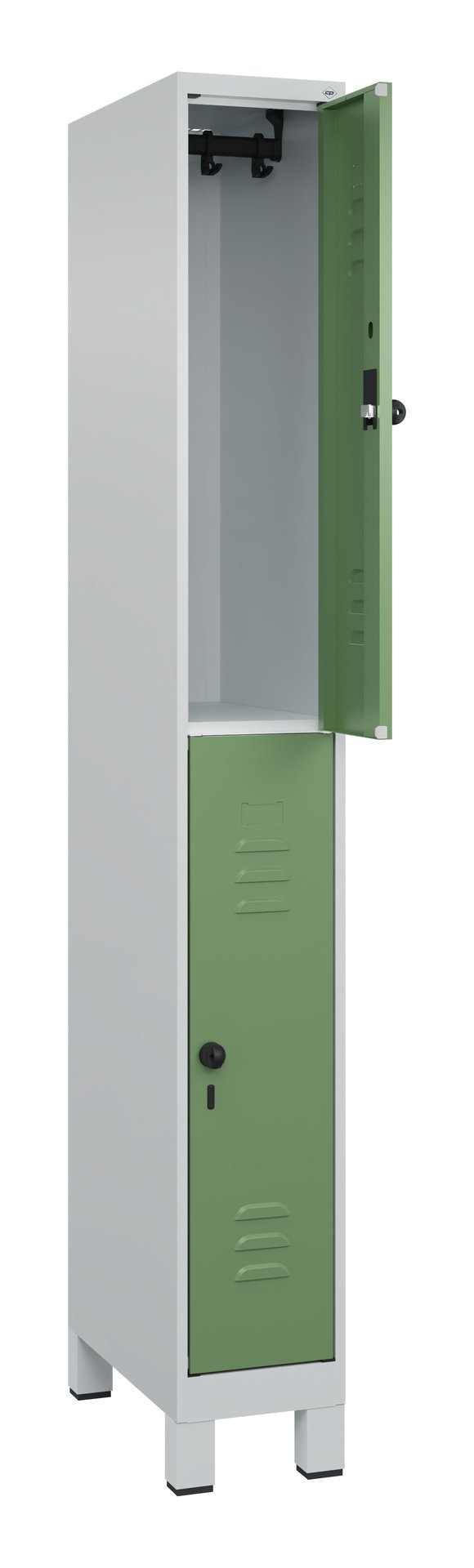 C+P Doppelstock-Spind Classic PLUS, Füße, 2 Fächer, 1950x250x500mm, 7035/6011 Produktbild img1 L