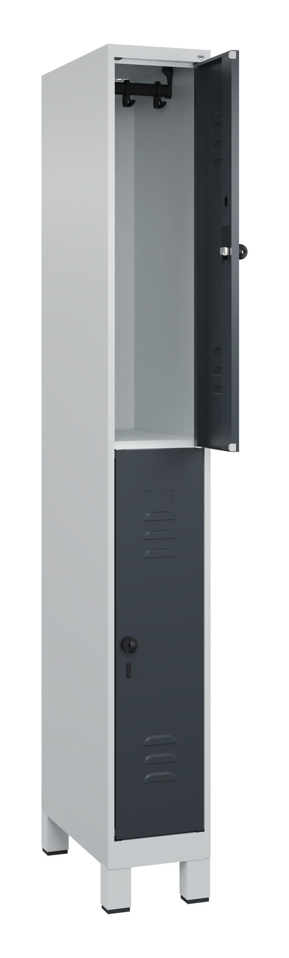 C+P Doppelstock-Spind Classic PLUS, Füße, 2 Fächer, 1950x250x500mm, 7035/7016 Produktbild img1 L