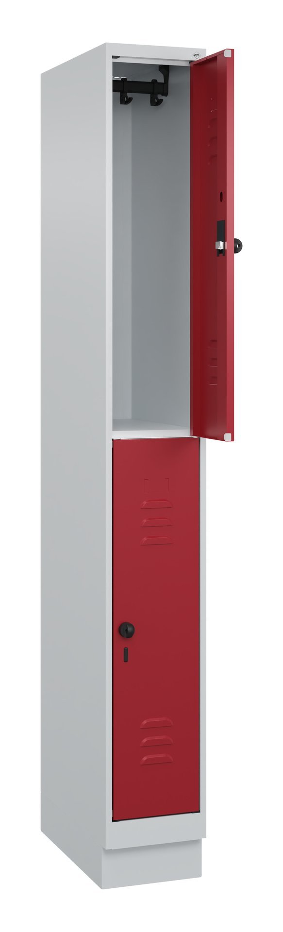 C+P Doppelstock-Spind Classic PLUS, Sockel, 2 Fächer, 1950x250x500mm, 7035/3003 Produktbild img1 L