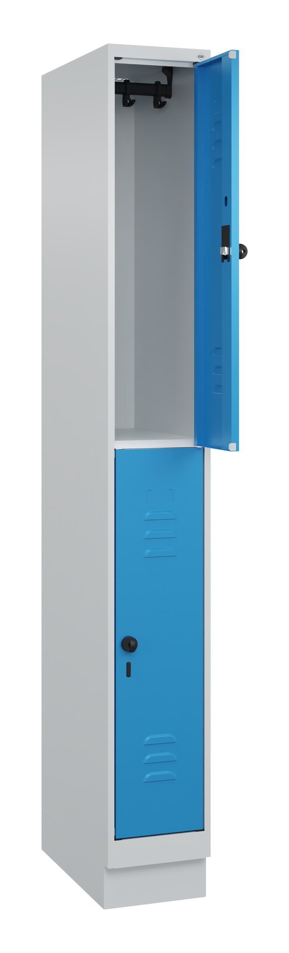 C+P Doppelstock-Spind Classic PLUS, Sockel, 2 Fächer, 1950x250x500mm, 7035/5012 Produktbild img1 L