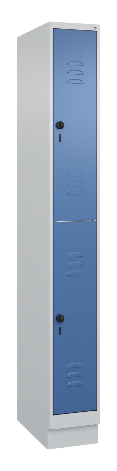 C+P Doppelstock-Spind Classic PLUS, Sockel, 2 Fächer, 1950x250x500mm, 7035/5023 Produktbild img2 L