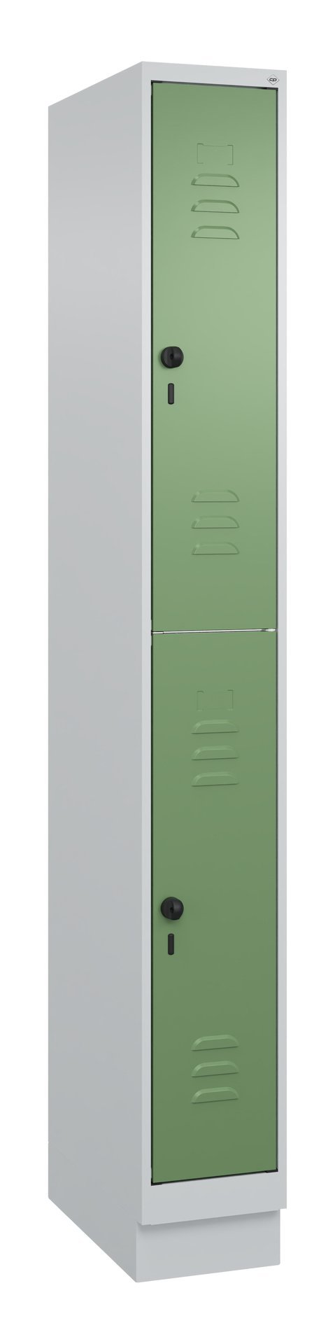 C+P Doppelstock-Spind Classic PLUS, Sockel, 2 Fächer, 1950x250x500mm, 7035/6011 Produktbild img2 L