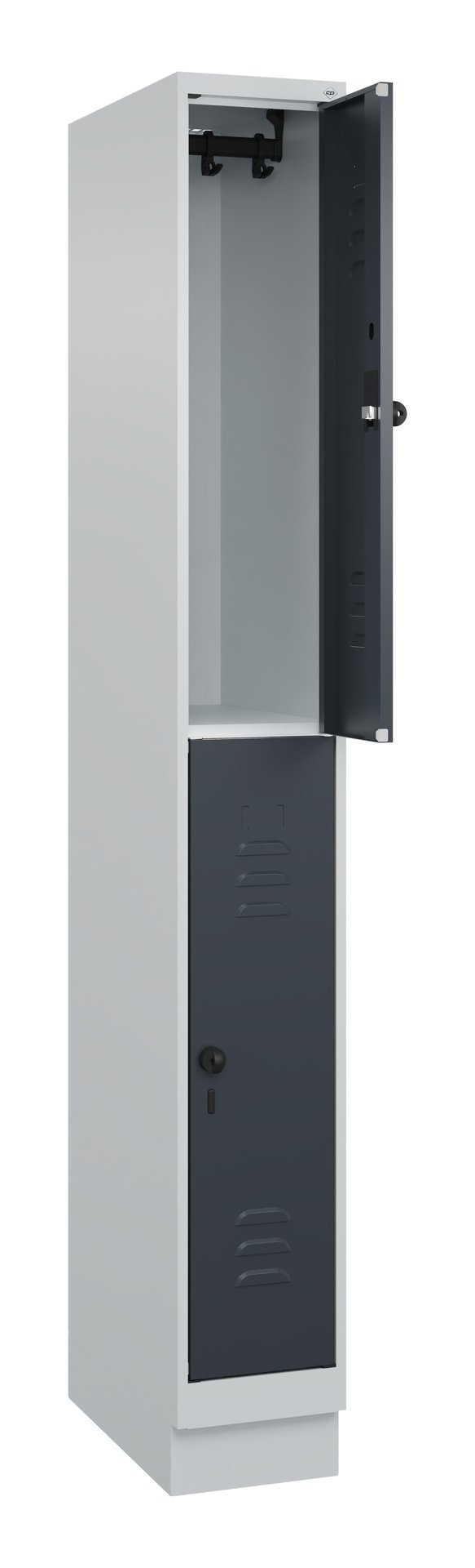C+P Doppelstock-Spind Classic PLUS, Sockel, 2 Fächer, 1950x250x500mm, 7035/7016 Produktbild img1 L