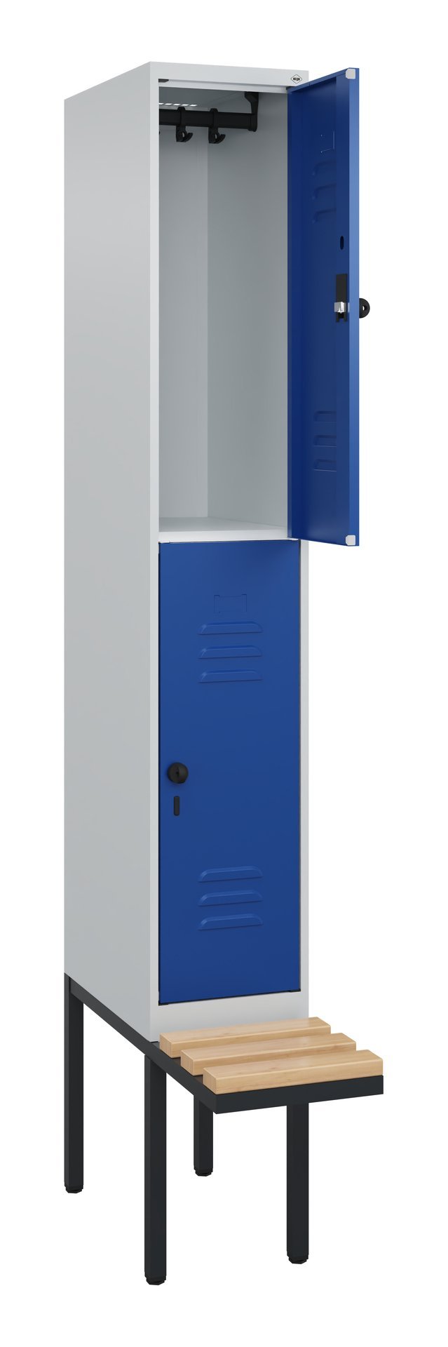 C+P Doppelstock-Spind Classic PLUS, Bank, 2 Fächer, 2120x300x815mm, 7035/5010 Produktbild img1 L