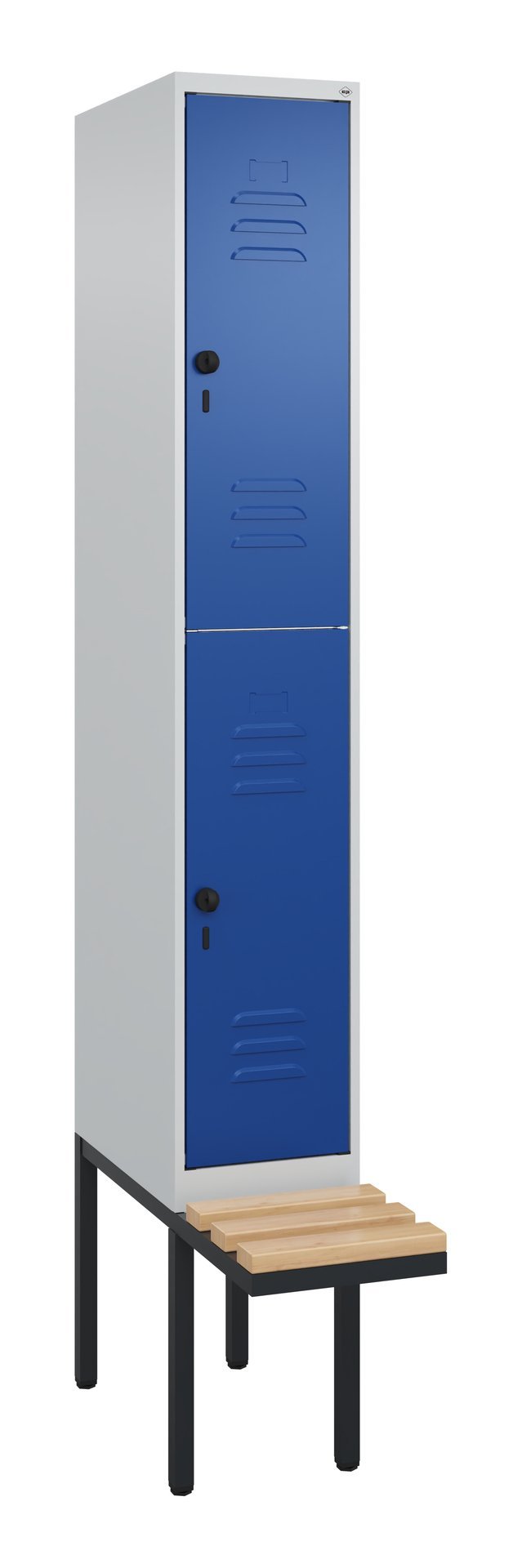 C+P Doppelstock-Spind Classic PLUS, Bank, 2 Fächer, 2120x300x815mm, 7035/5010 Produktbild img2 L