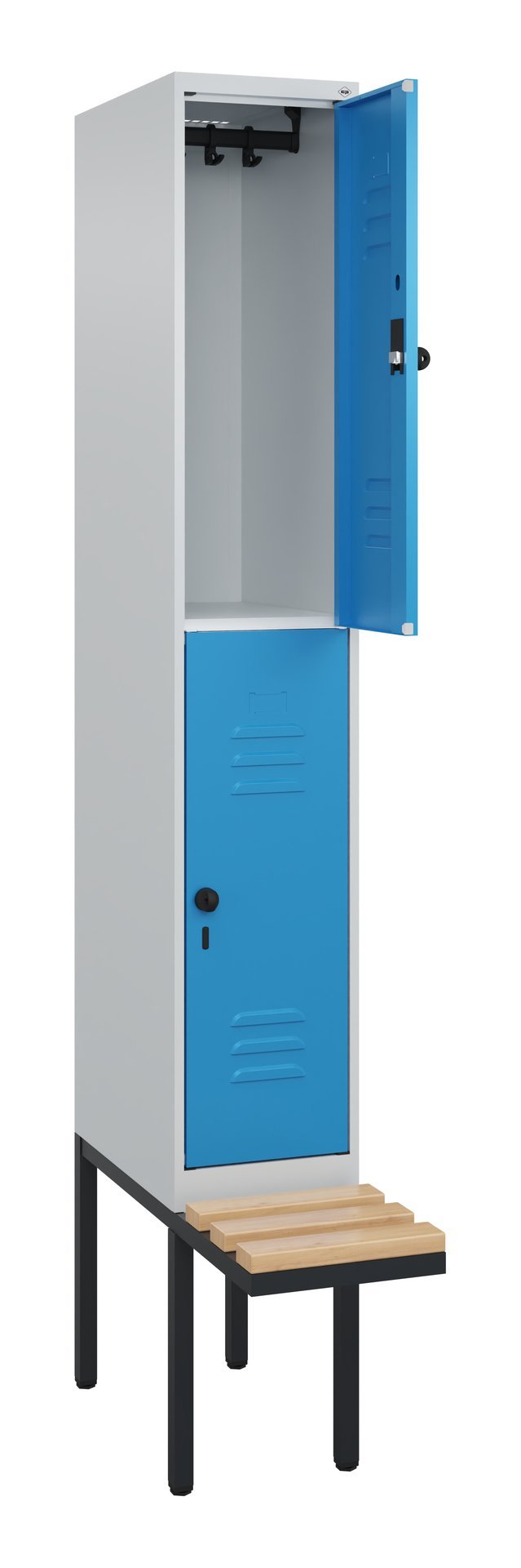 C+P Doppelstock-Spind Classic PLUS, Bank, 2 Fächer, 2120x300x815mm, 7035/5012 Produktbild img1 L