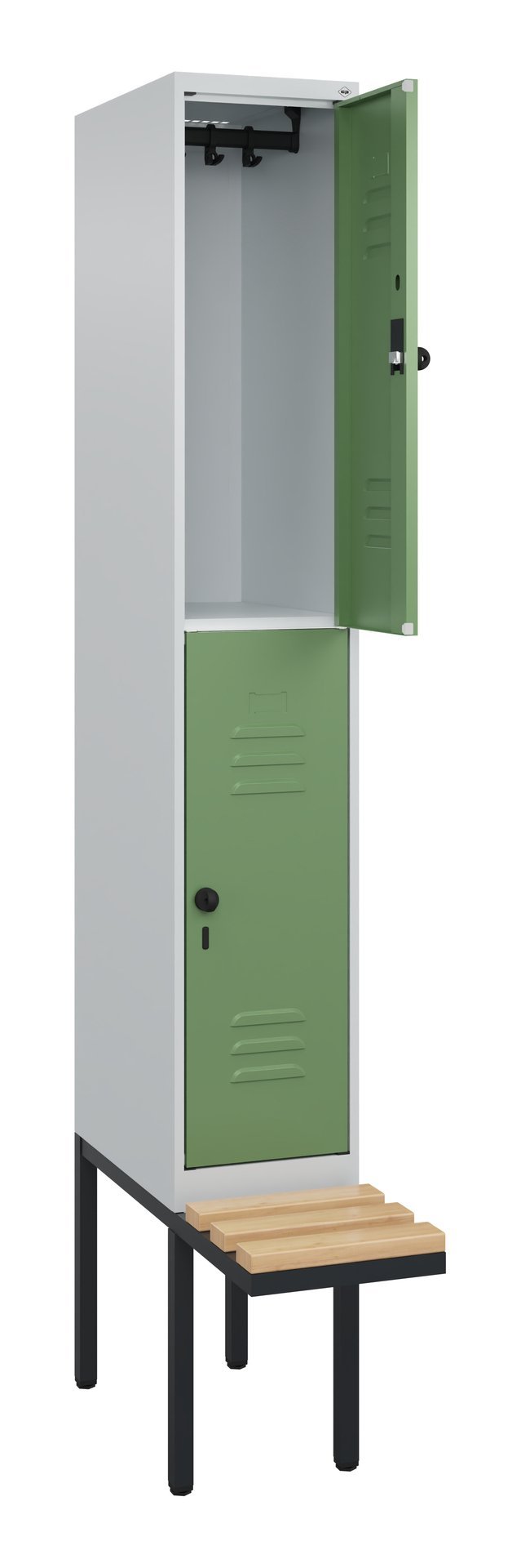 C+P Doppelstock-Spind Classic PLUS, Bank, 2 Fächer, 2120x300x815mm, 7035/6011 Produktbild img1 L