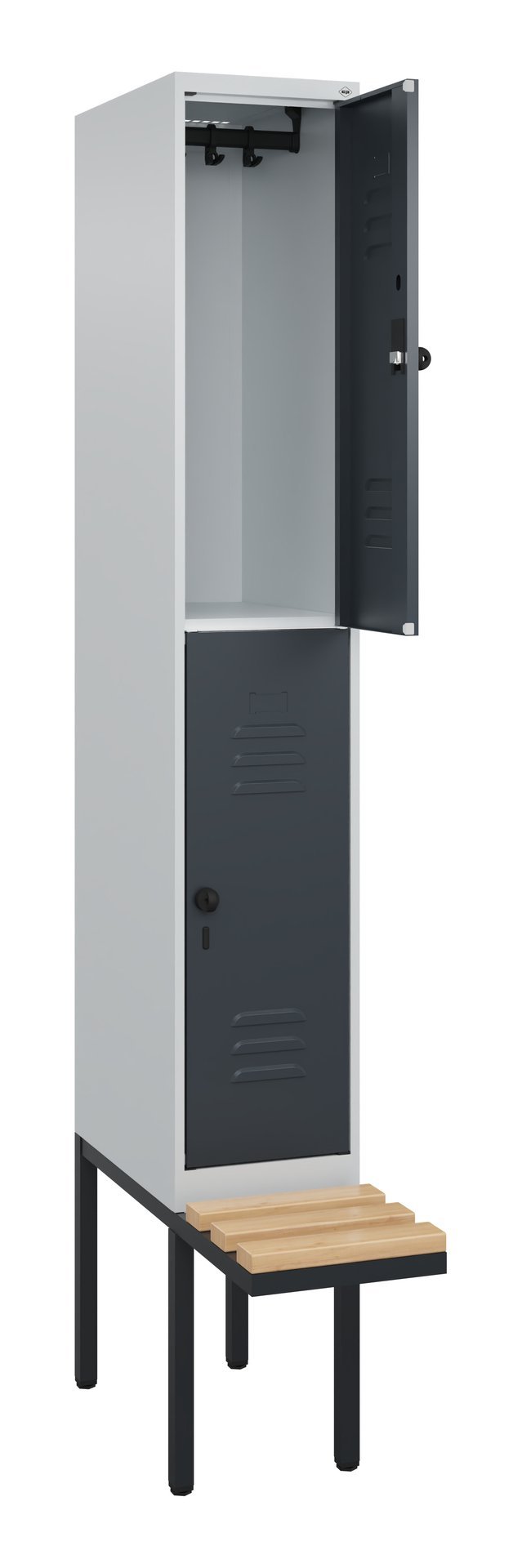 C+P Doppelstock-Spind Classic PLUS, Bank, 2 Fächer, 2120x300x815mm, 7035/7016 Produktbild img1 L