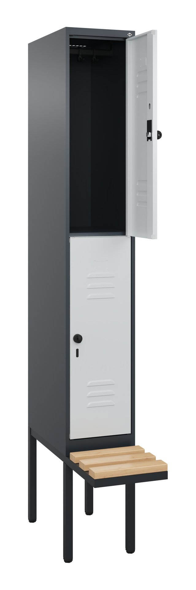 C+P Doppelstock-Spind Classic PLUS, Bank, 2 Fächer, 2120x300x815mm, 7016/7035 Produktbild img1 L