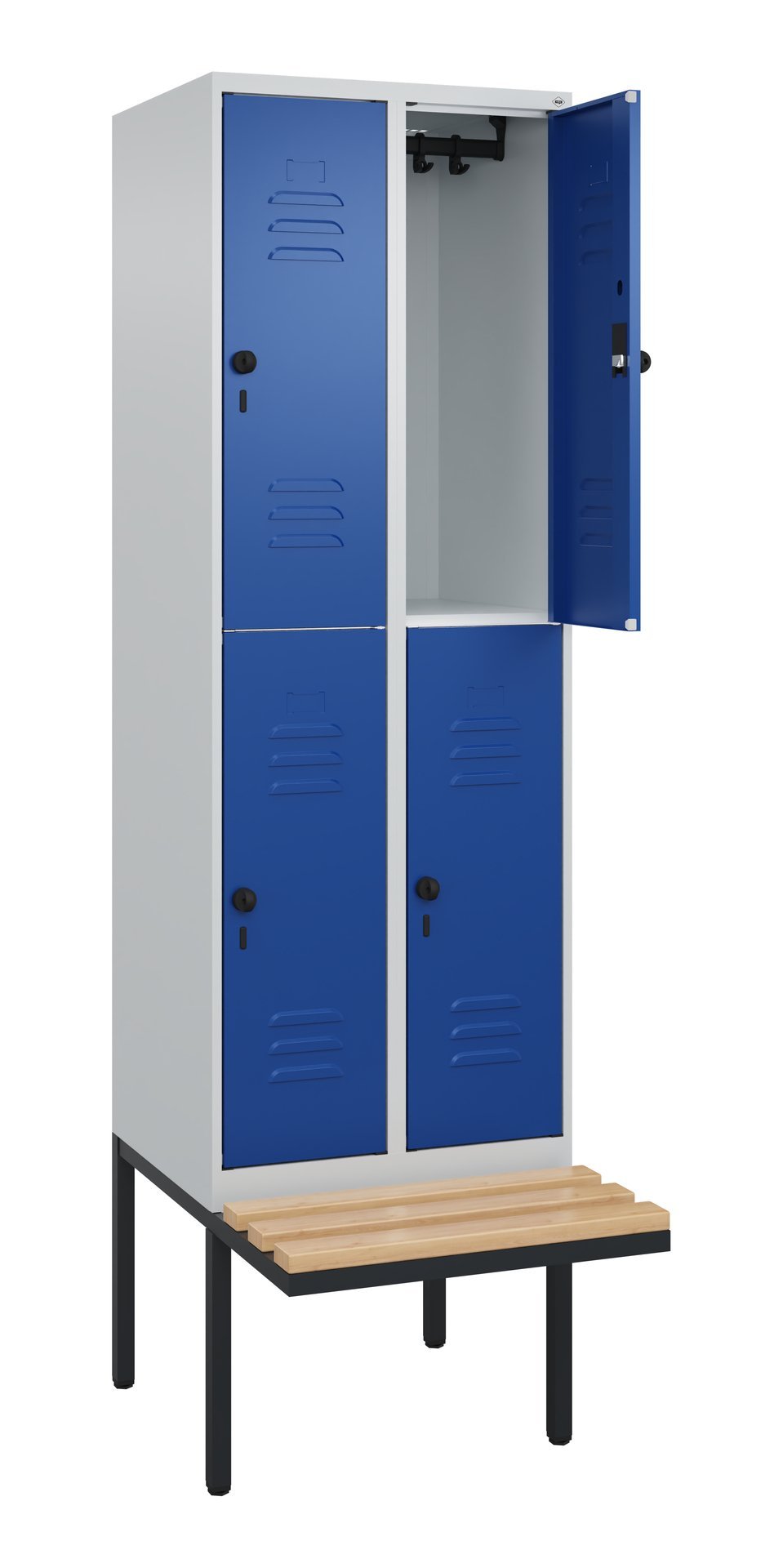 C+P Doppelstock-Spind Classic PLUS, Bank, 4 Fächer, 2120x600x815mm, 7035/5010 Produktbild img1 L