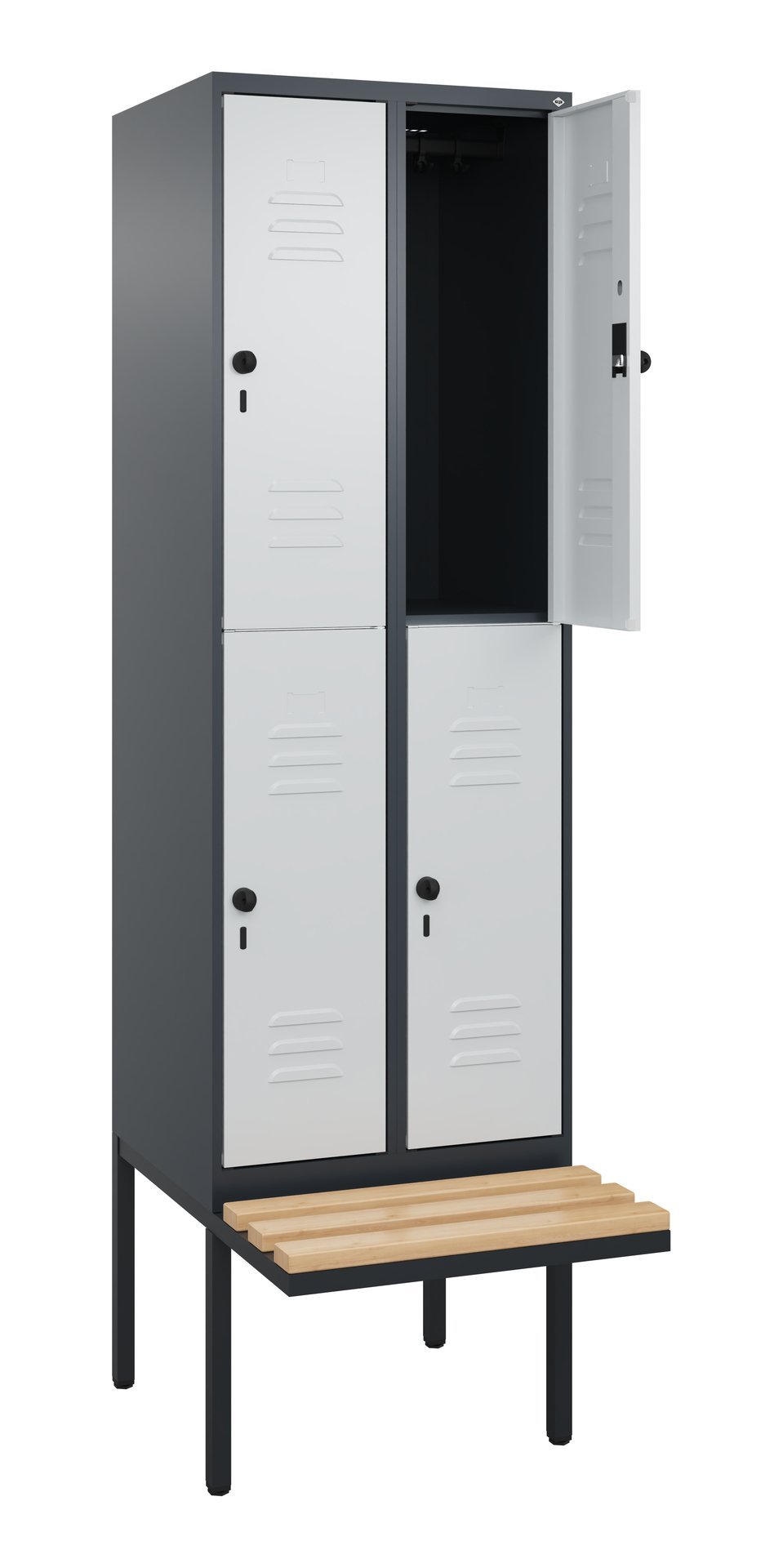 C+P Doppelstock-Spind Classic PLUS, Bank, 4 Fächer, 2120x600x815mm, 7016/7035 Produktbild img1 L