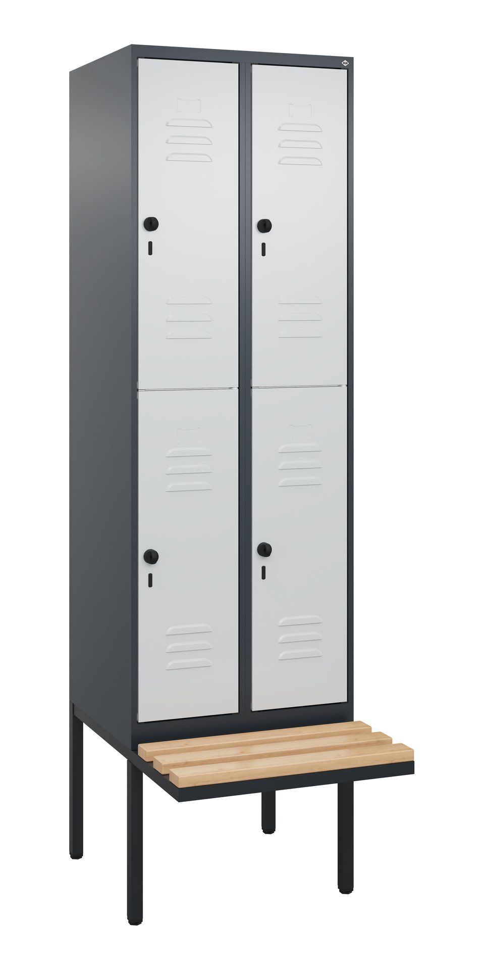 C+P Doppelstock-Spind Classic PLUS, Bank, 4 Fächer, 2120x600x815mm, 7016/7035 Produktbild img2 L