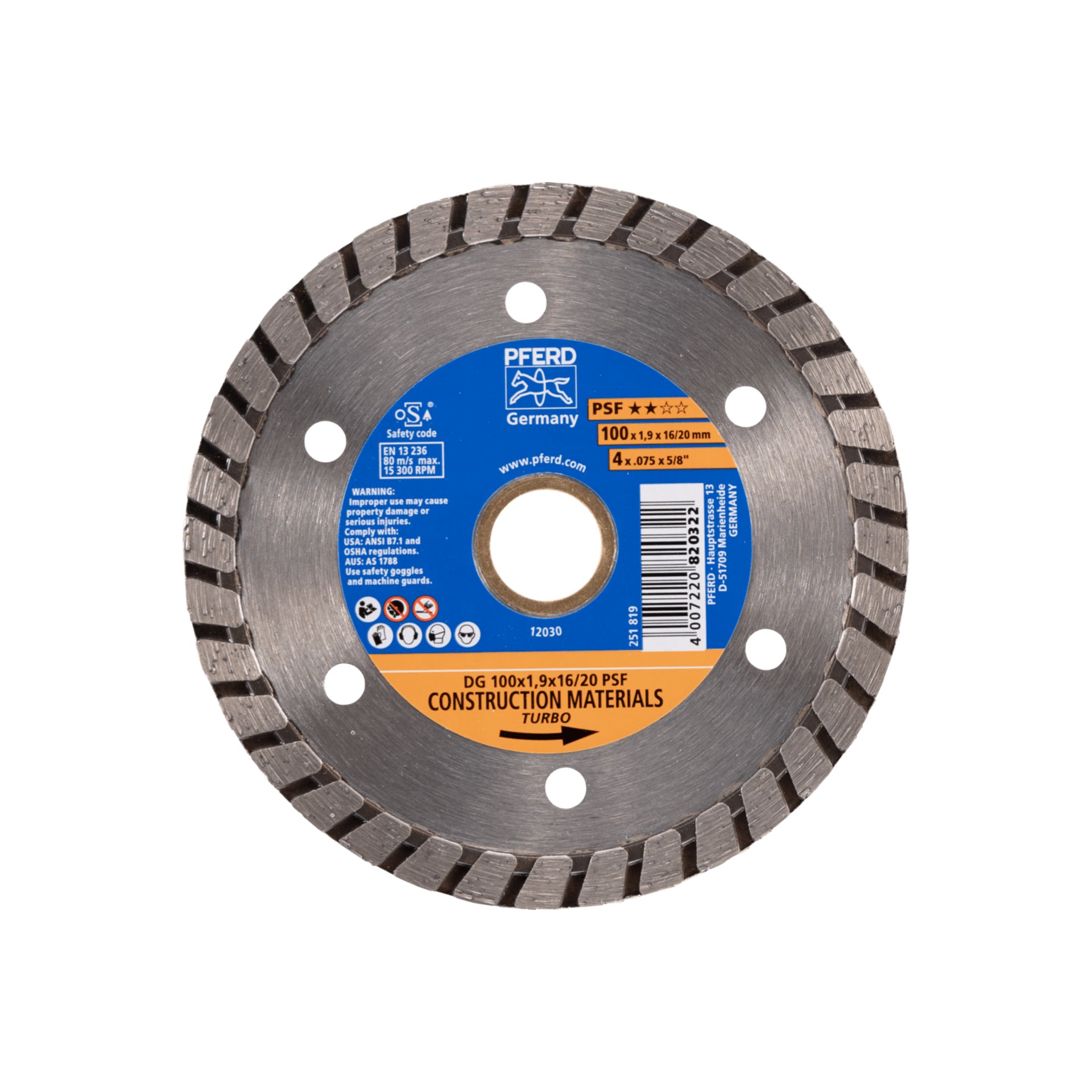 PFERD TOOLS Diamant-Trennscheibe DG 100x1,9x16/20 mm START z. Trennen v. Stein/Beton,hohe Schnittqualität Produktbild img1 L