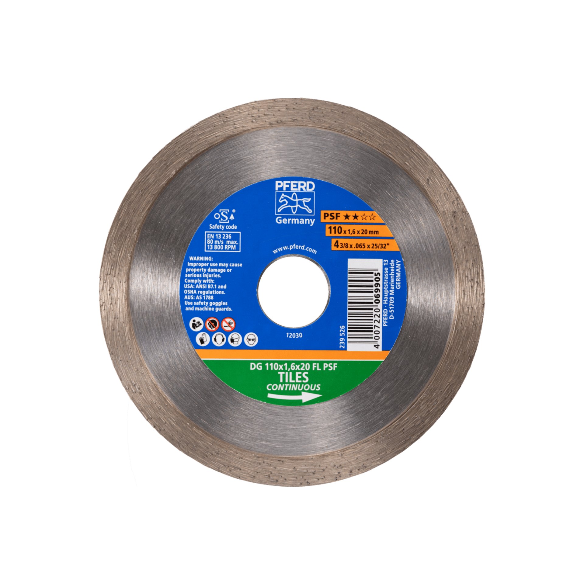 PFERD TOOLS Diamant-Trennscheibe DG FL 110x1,6x20 mm PSF z. Trennen v. Fliesen, hohe Schnittqualität Produktbild img1 L