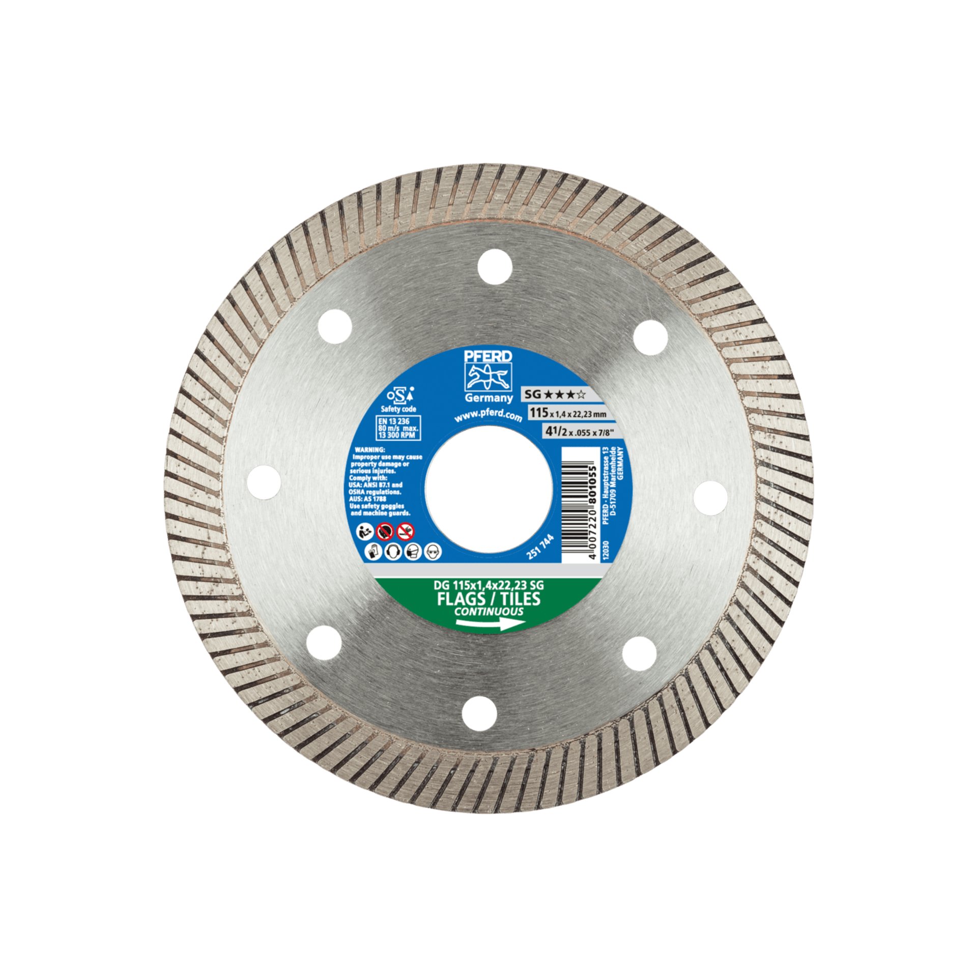 PFERD TOOLS Diamant-Trennscheibe DG FL 115x1,4x22,23 mm SG z. Trennen v. Fliesen, hohe Schnittqualität Produktbild img1 L