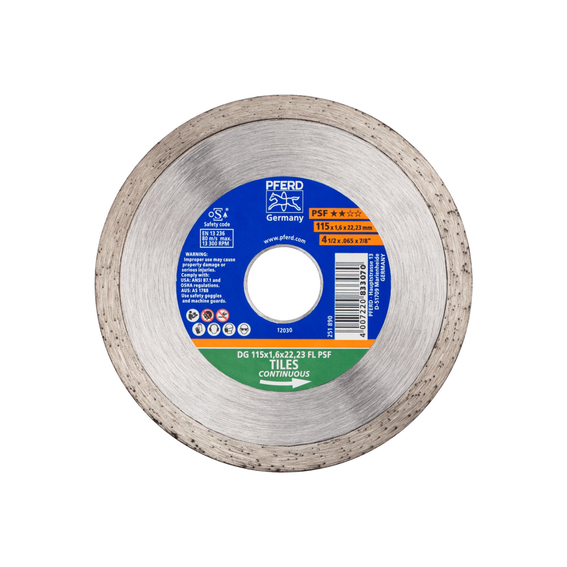 PFERD TOOLS Diamant-Trennscheibe DG FL 115x1,6x22,23 mm PSF z. Trennen v. Fliesen, hohe Schnittqualität Produktbild img1 L