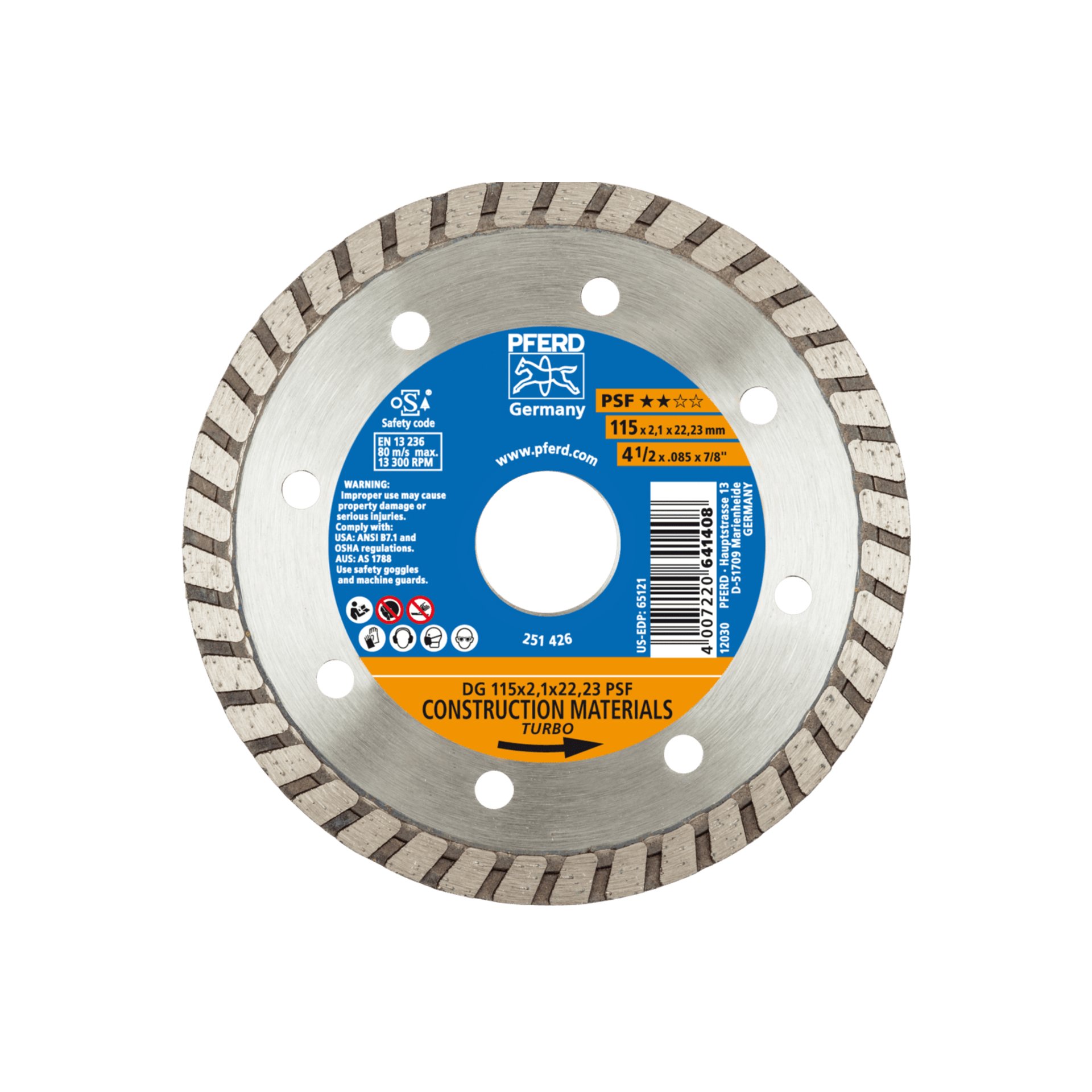 PFERD TOOLS Diamant-Trennscheibe DG 115x2,1x22,23 mm PSF z. Trennen v. Stein/Beton,hohe Schnittqualität Produktbild img1 L