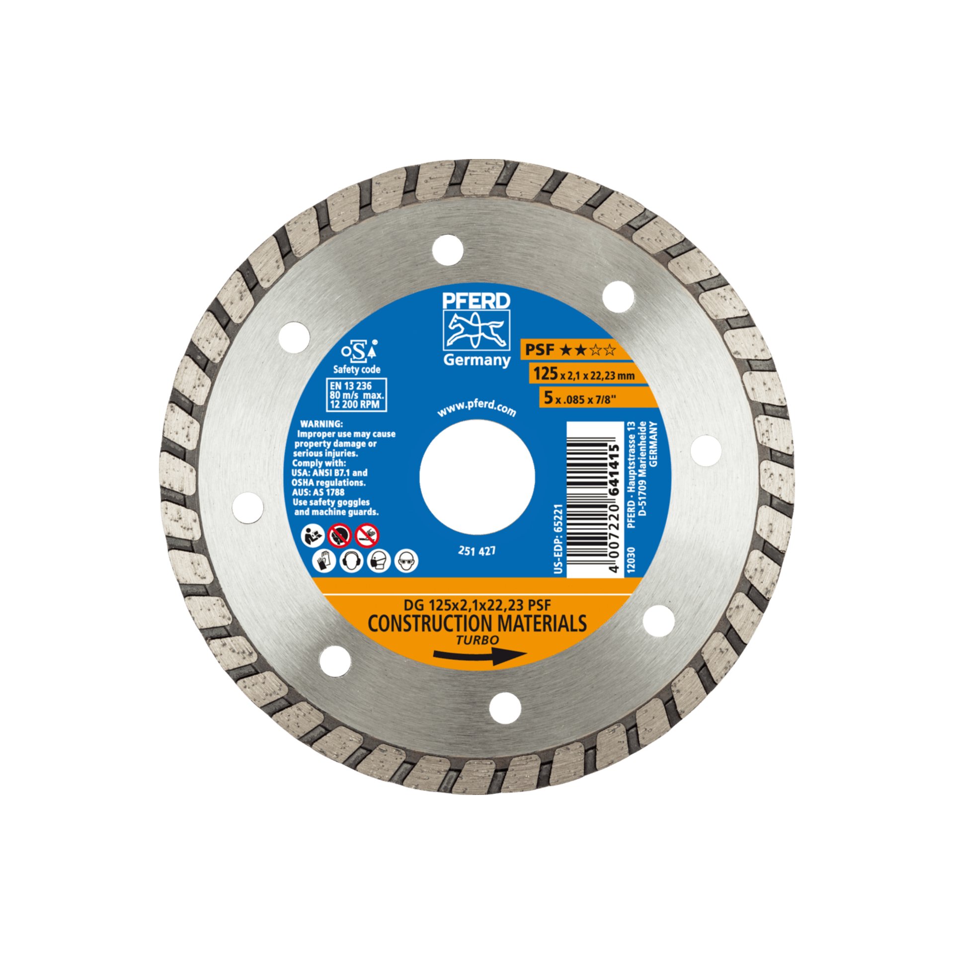 PFERD TOOLS Diamant-Trennscheibe DG 125x2,1x22,23 mm PSF z. Trennen v. Stein/Beton,hohe Schnittqualität Produktbild img1 L