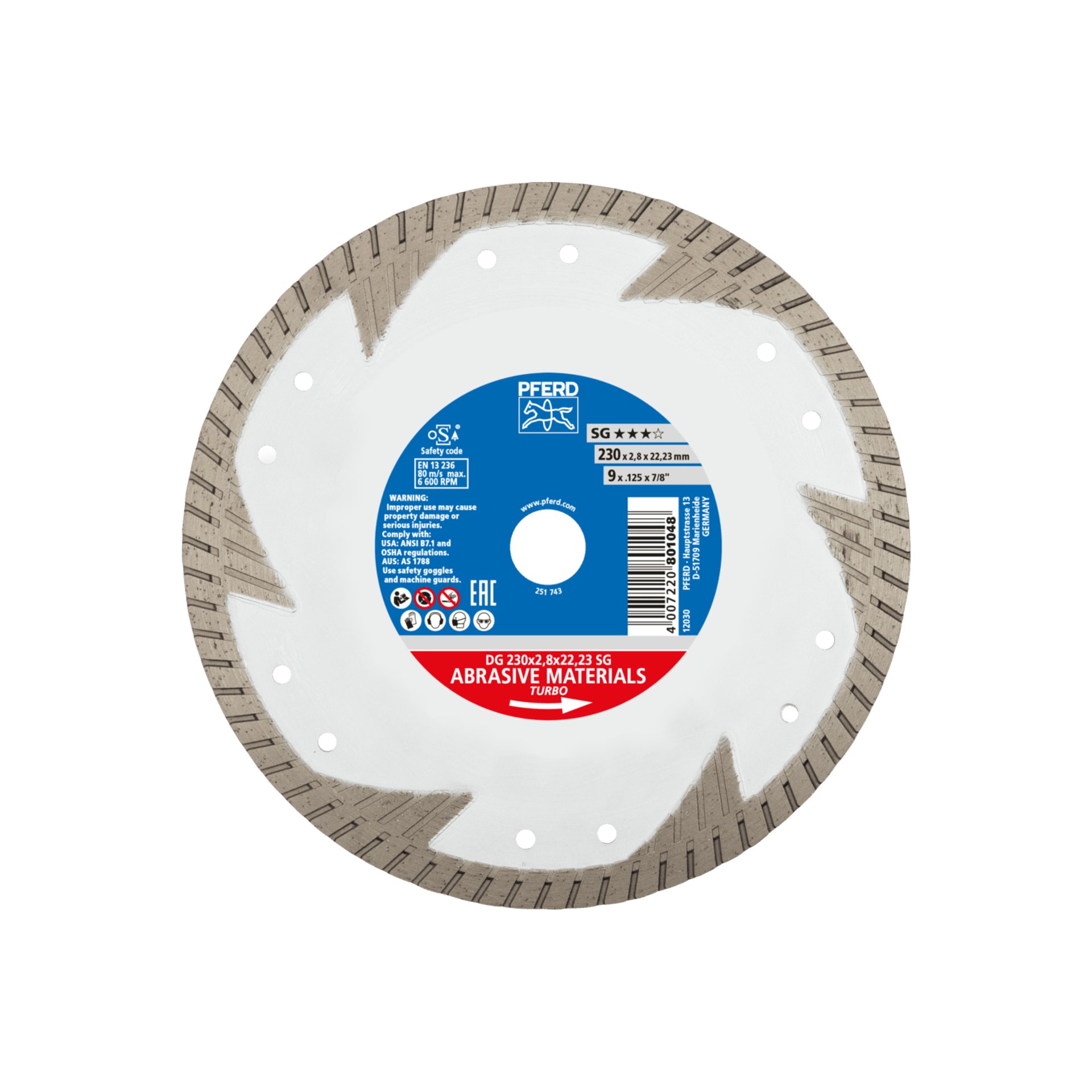 PFERD TOOLS Diamant-Trennscheibe DG 230x2,8x22,23 mm SG z. Trennen v. Stein/Beton,hohe Schnittqualität Produktbild img1 L