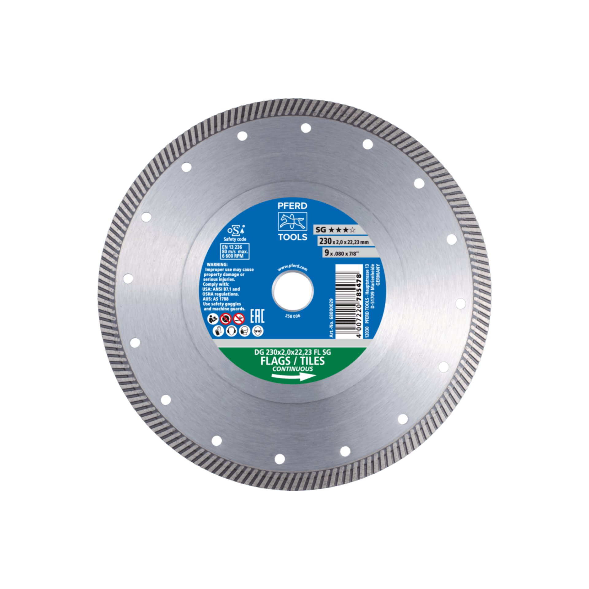 PFERD TOOLS Diamant-Trennscheibe DG FL 250x2,0x25,4 mm SG z. Trennen v. Fliesen, hohe Schnittqualität Produktbild img1 L