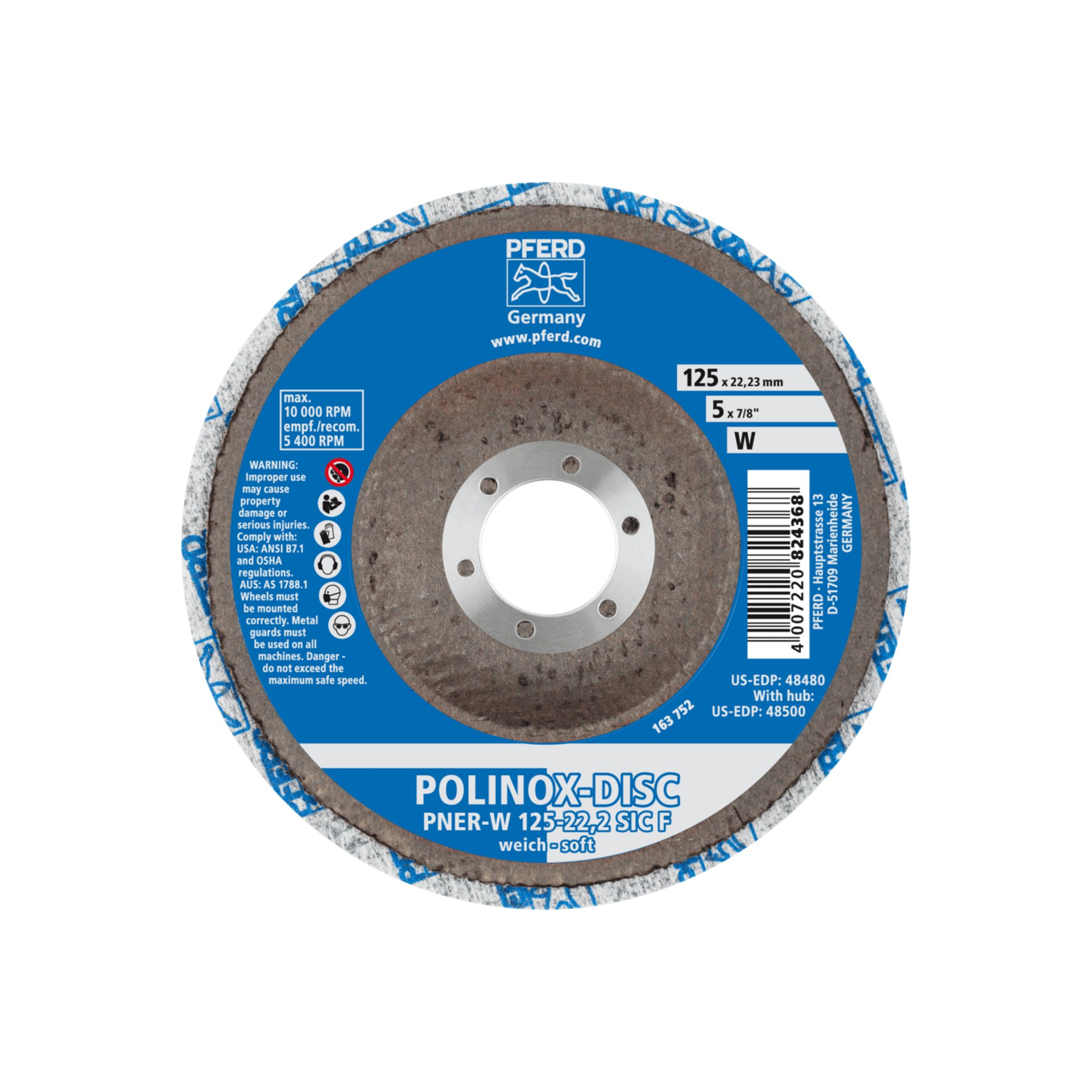 PFERD TOOLS POLINOX verpresste Vlies-Disc PNER Ø 125 mm Bohrung-Ø 22,23 mm Weich SIC Fein für Finish Produktbild img3 L